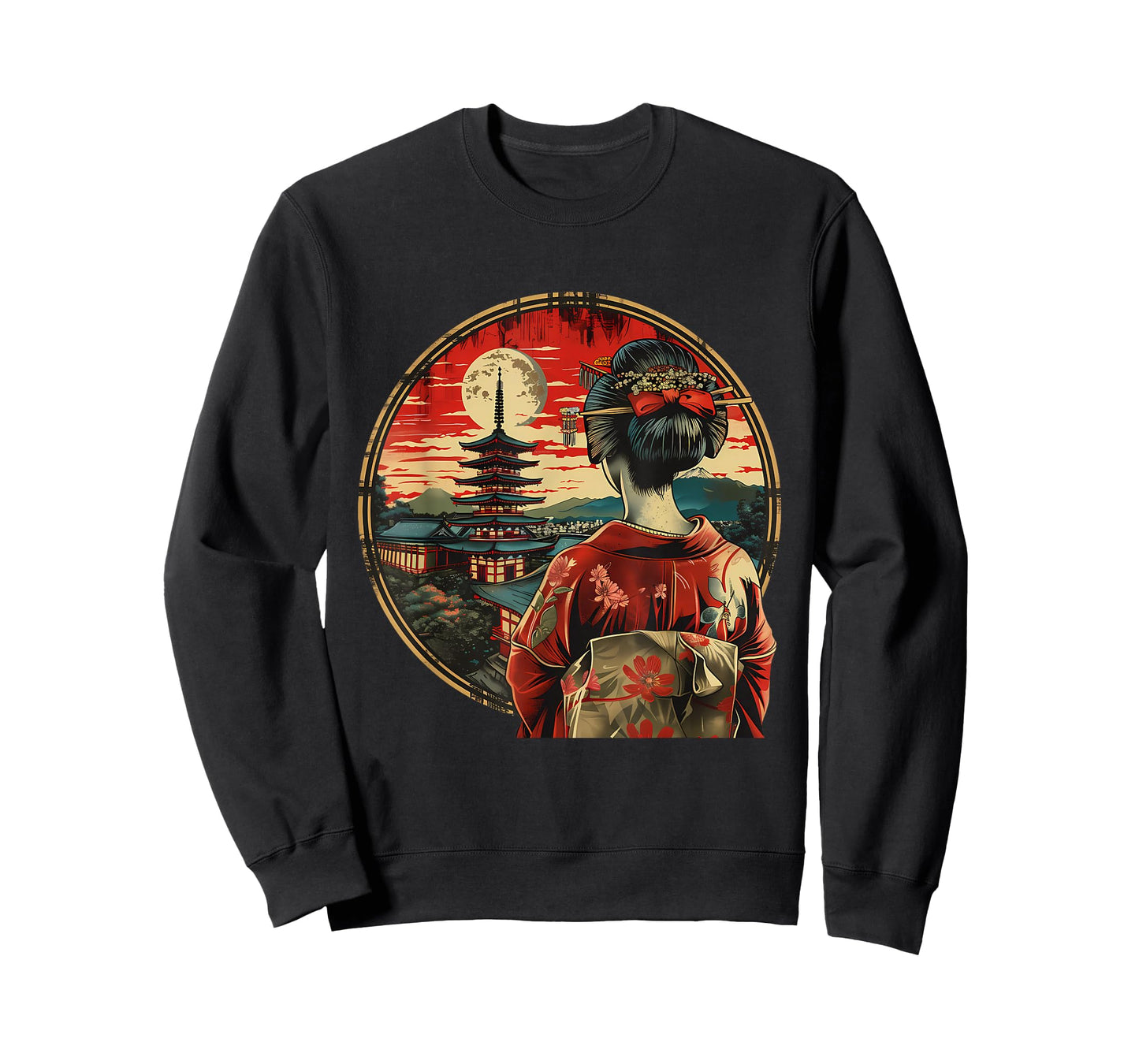 Japanese Geisha Pagoda Geisha Girl Kimono Traditional Art T-Shirt