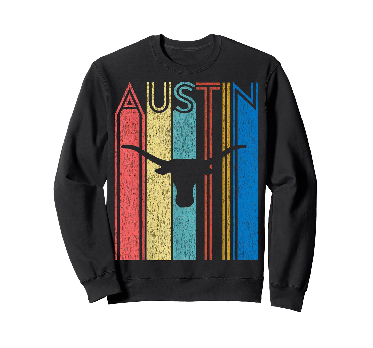 Retro Austin Longhorn Silhouette Skull Vintage Texas T-Shirt