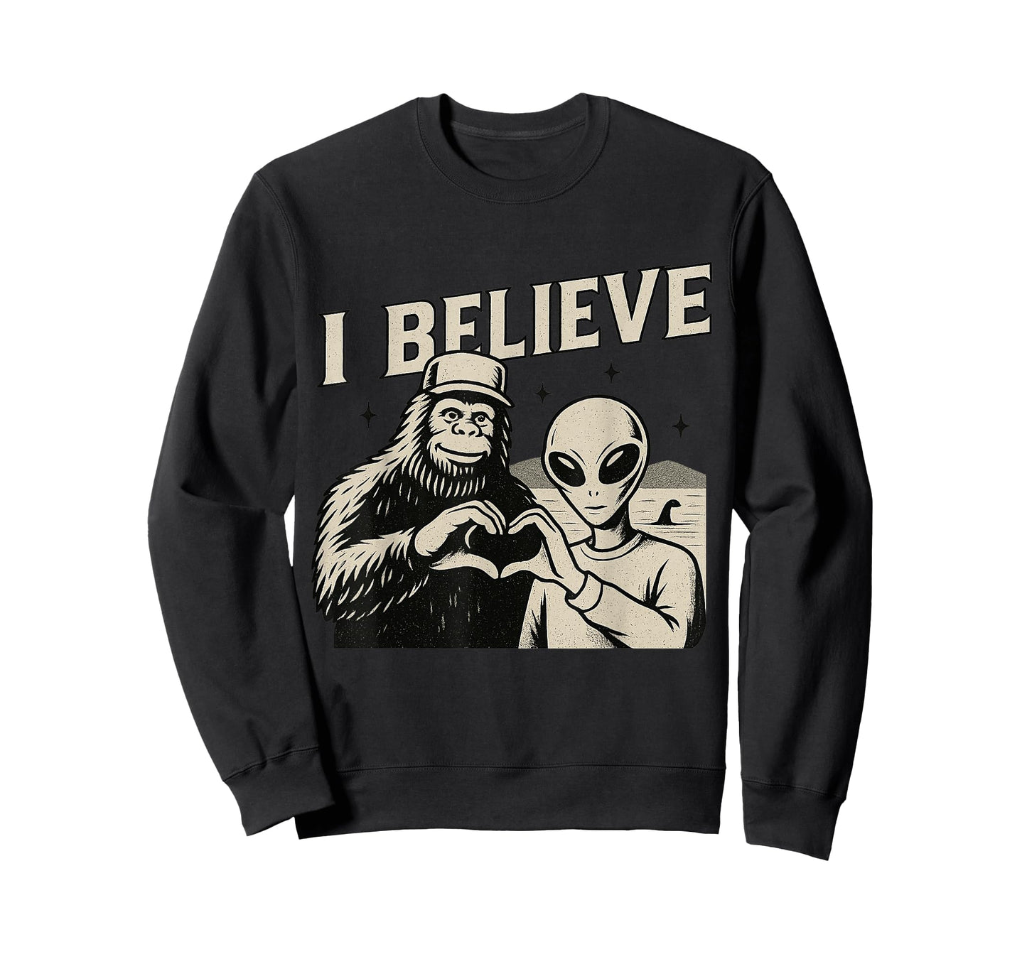 Vintage I Believe Funny Bigfoot Alien Loch Ness Cryptid T-Shirt