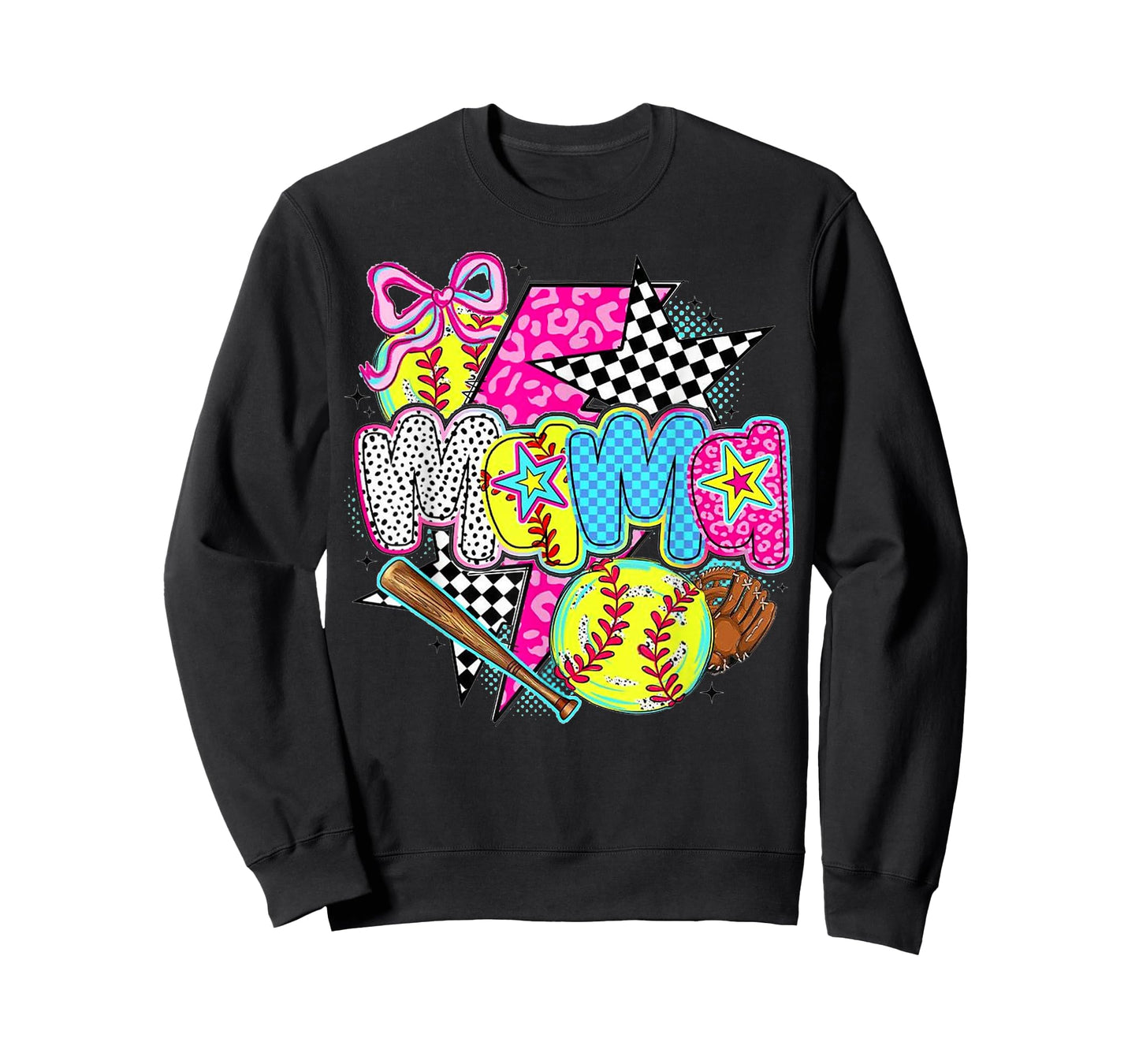 Softball Mama Game Day Leopard Checkered Mom Retro T-Shirt