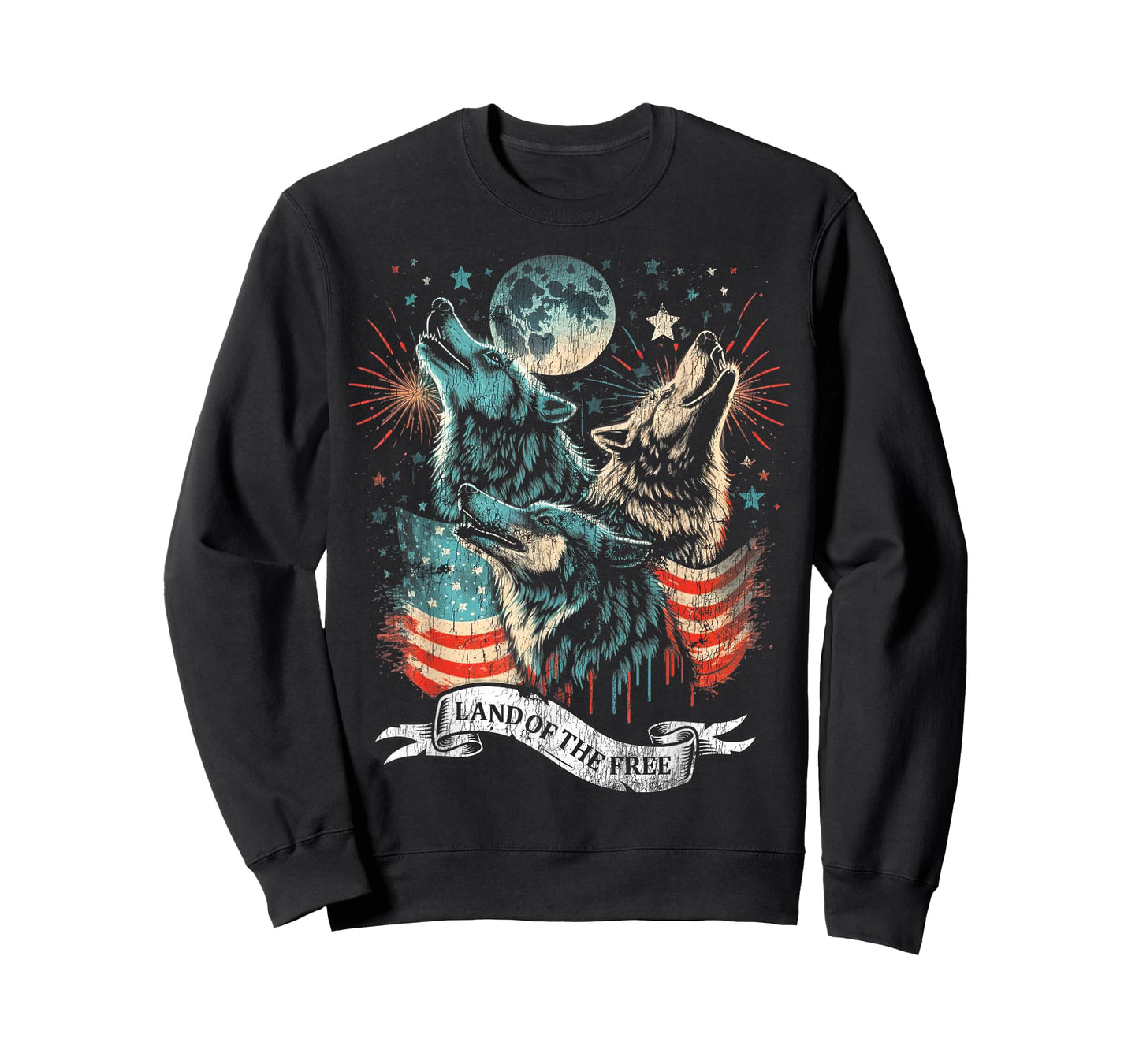 Wolf 4th of July American Flag Howling America Moon Funny T-Shirt for Women Kids Men
