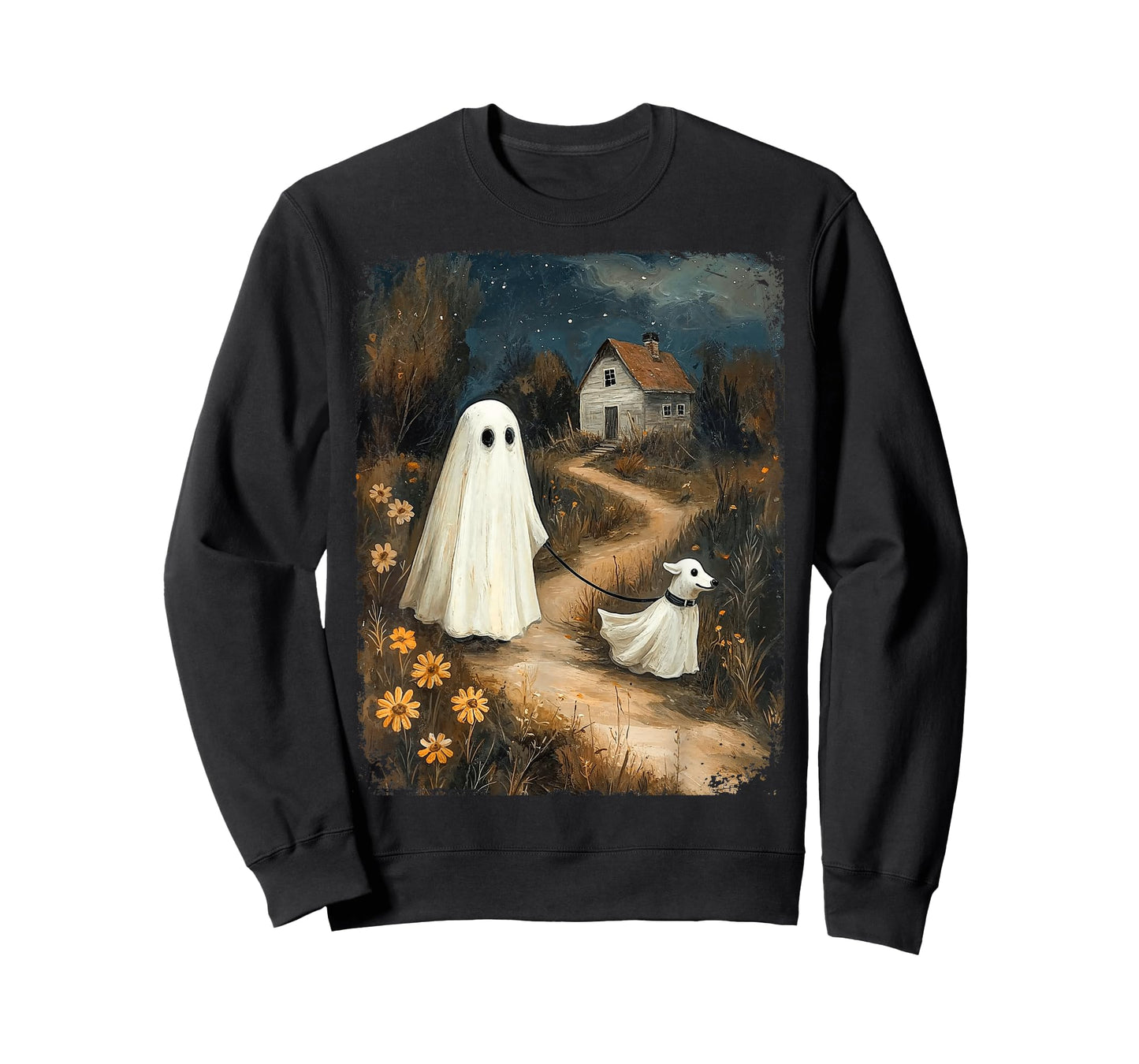 Cute Ghost Walking Dog Halloween Spooky Season Fall Vibes T-Shirt