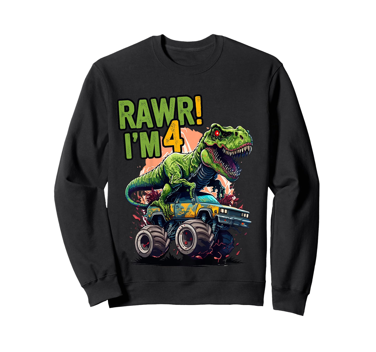 Kids Rawr I'm 4 T Rex 4th birthday Boys Dinosaur Monster Truck T-Shirt