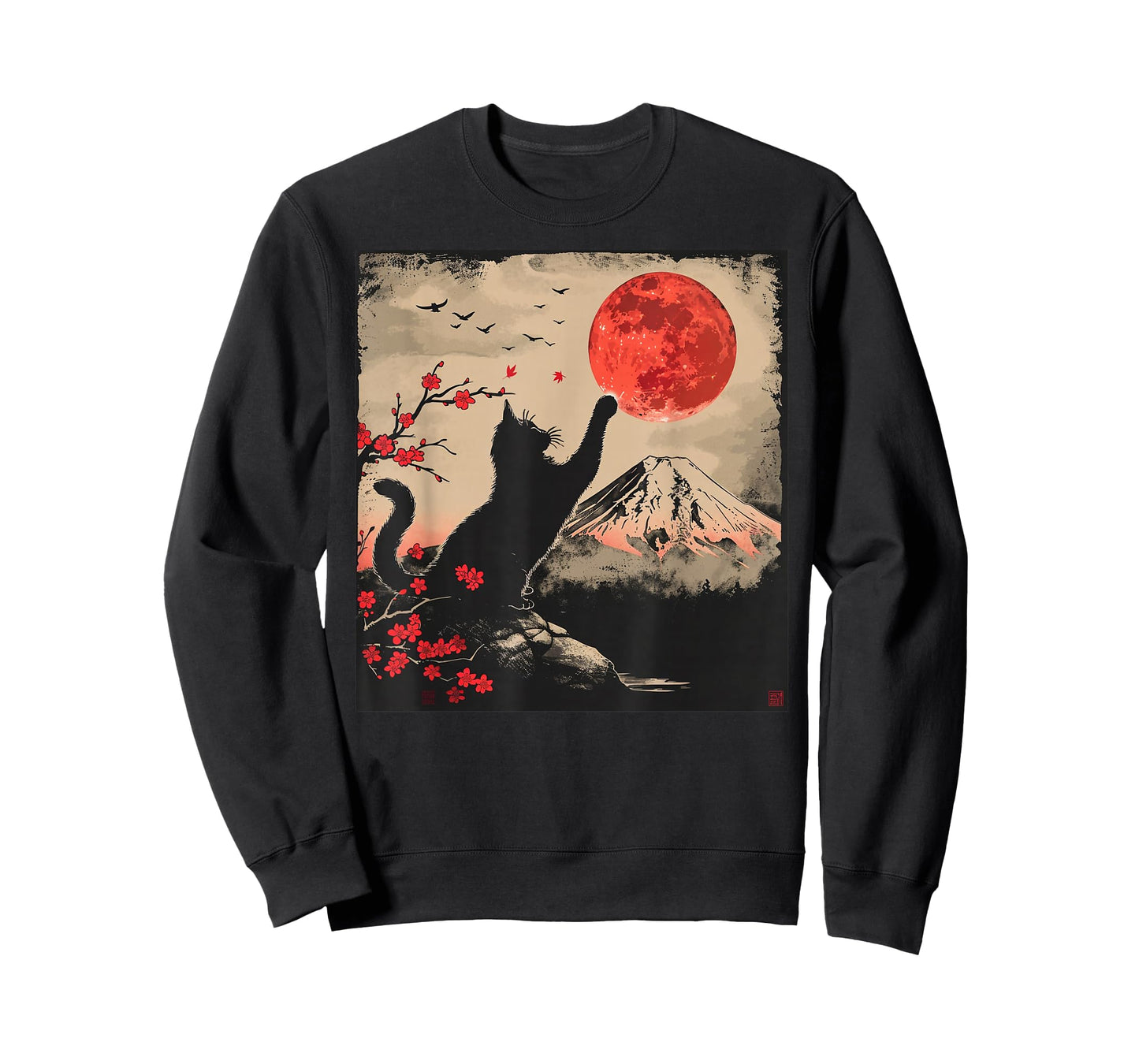 Vintage Japan Art Japanese Theme Retro Print Black Cat T-Shirt