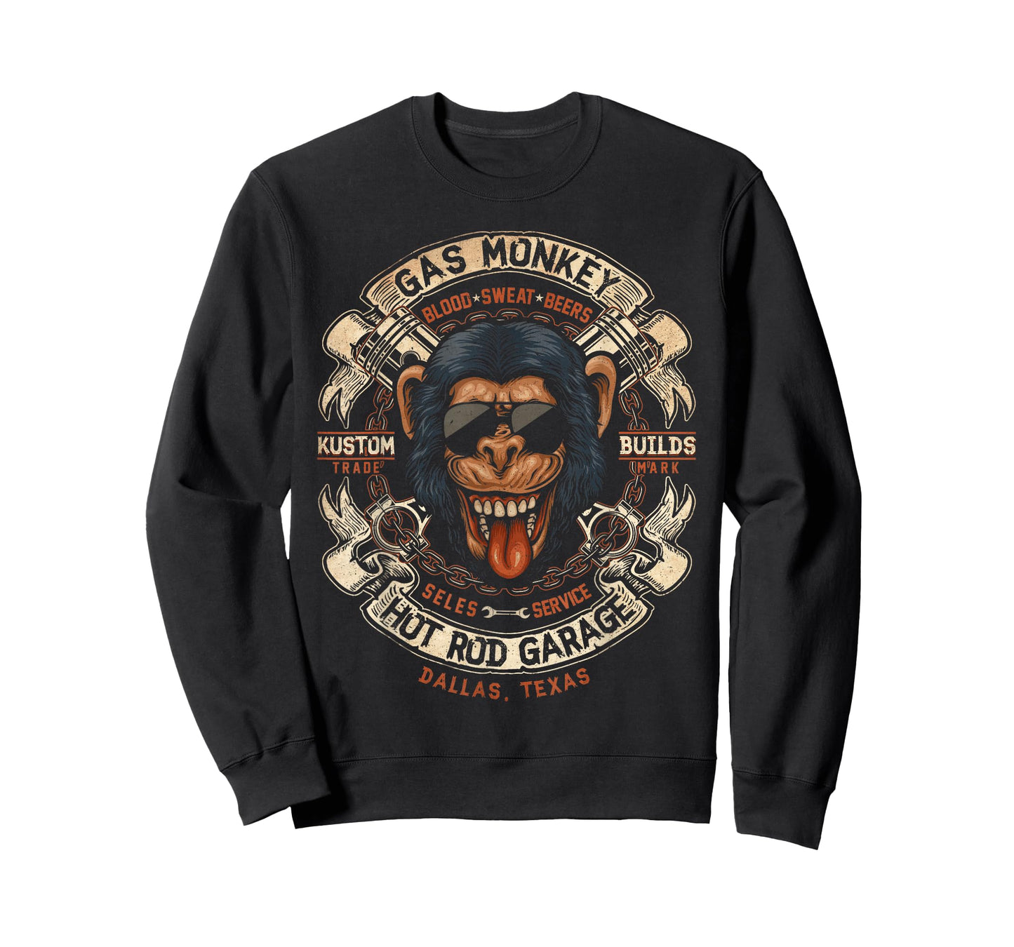 Monkey Gas Crossed Pistons Ribbon Logo T-Shirt Small