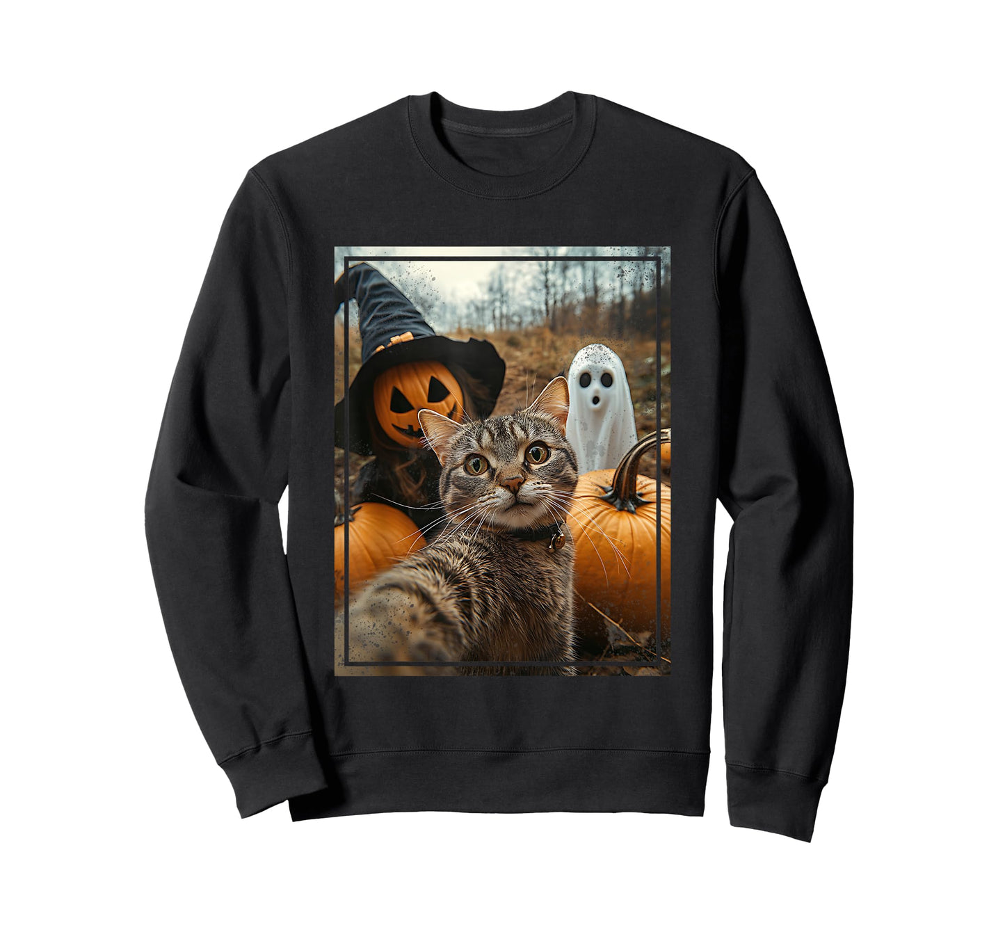 Orange Cat Selfie Halloween Pumpkin Patch Spooky Season T-Shirt