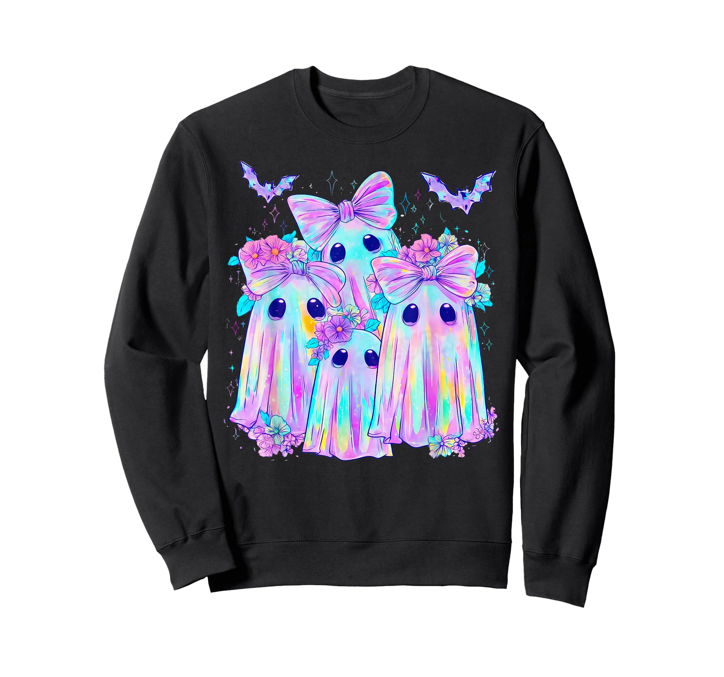 Pastel Galaxy Ghost Halloween Girl Kids Ghost Coquette Bow T-Shirt
