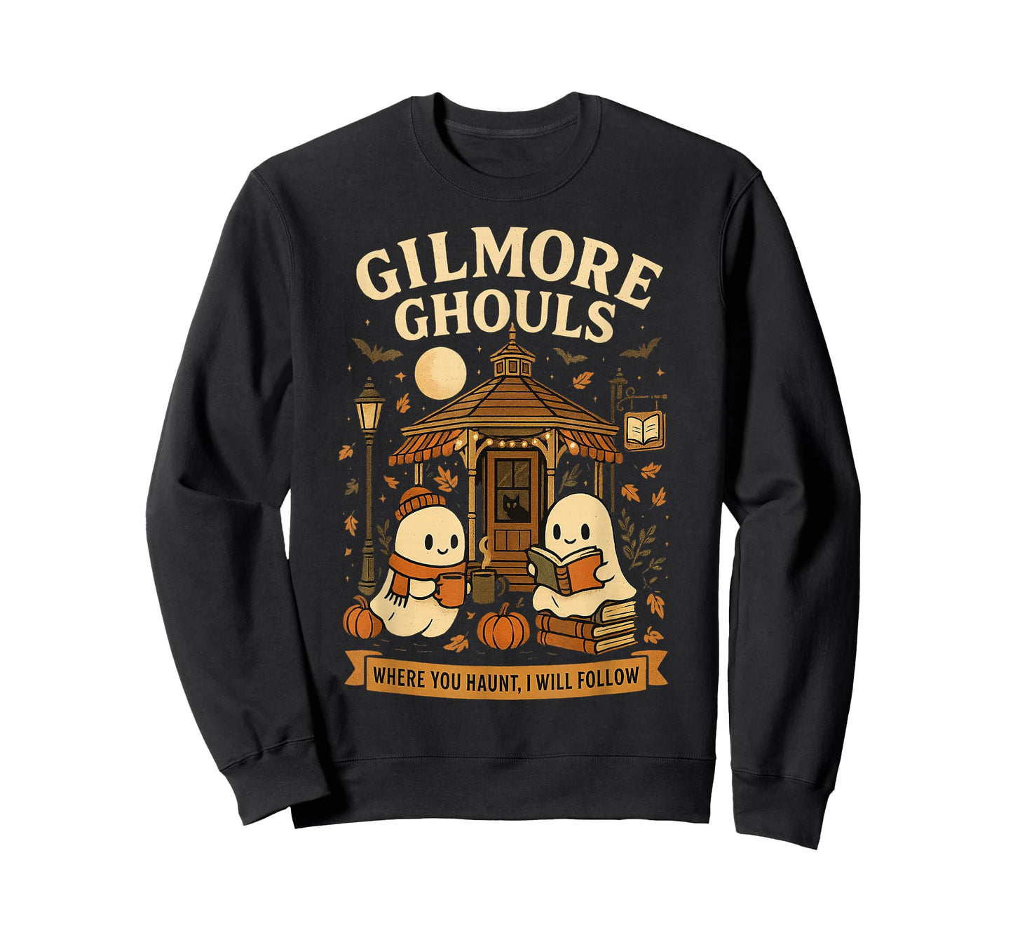 Cozy Ghouls Bookish Halloween Gazebo Scene T-Shirt