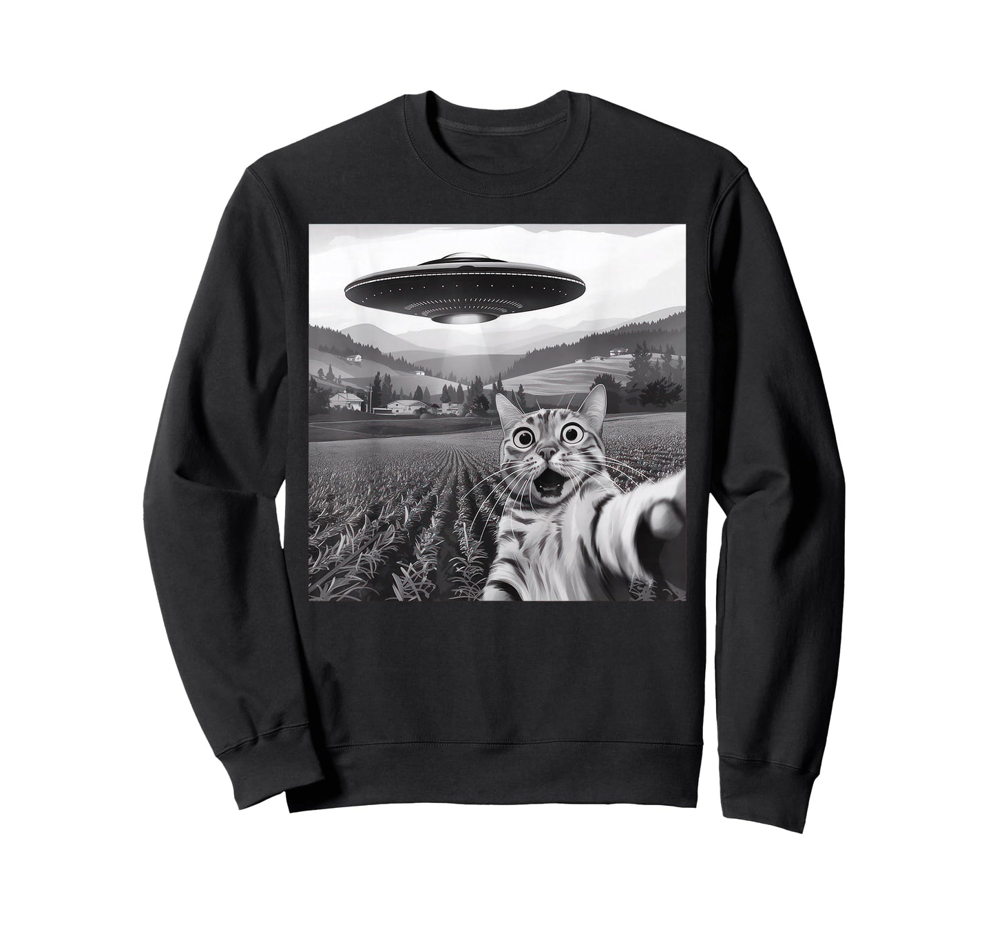 Cat Selfie With Alien UFO Cat Gifts For Men Women Kid T-Shirt