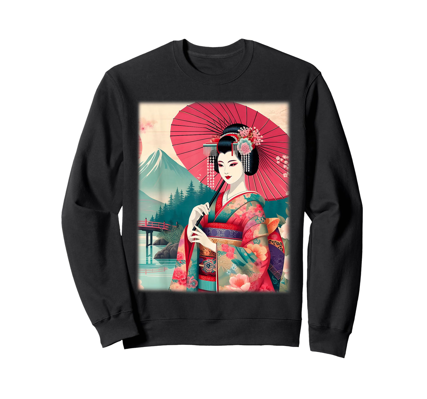 Japanese Geisha Shirt Women Traditional Hanami Woodblock Art T-Shirt