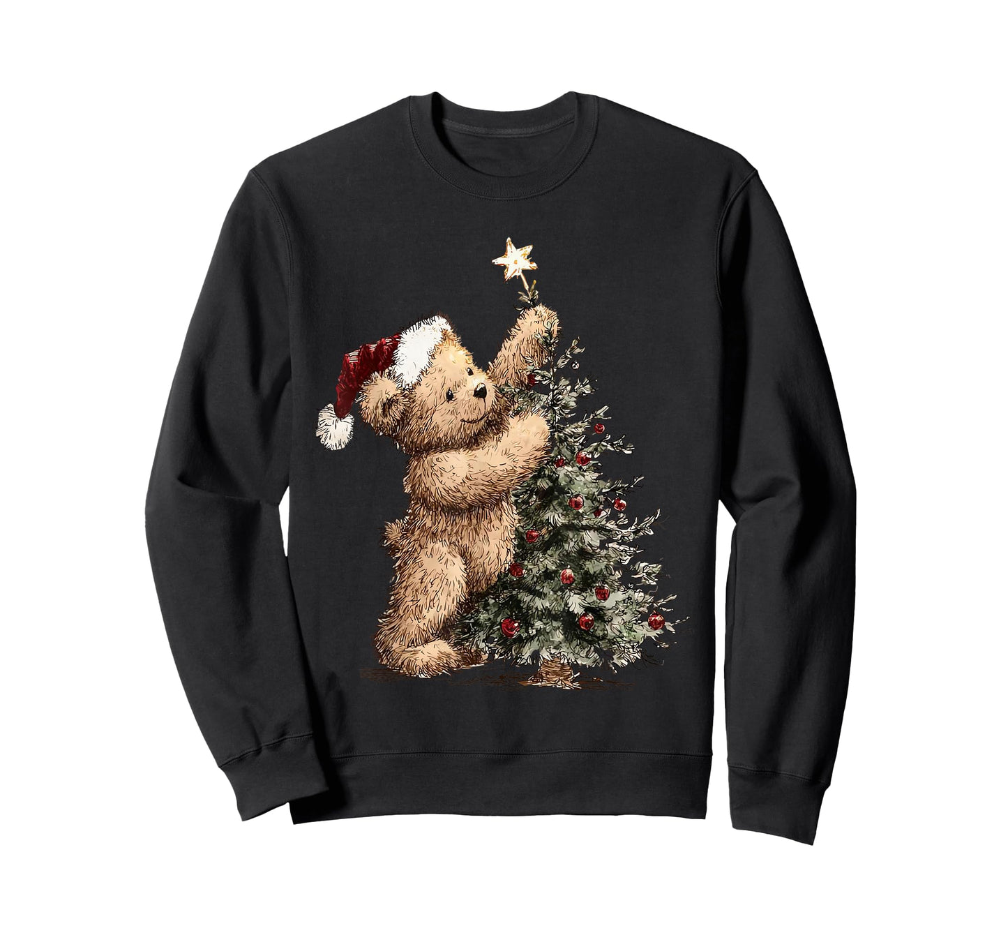 Cute Vintage Christmas Tree and Teddy Bear Santa Holiday T-Shirt