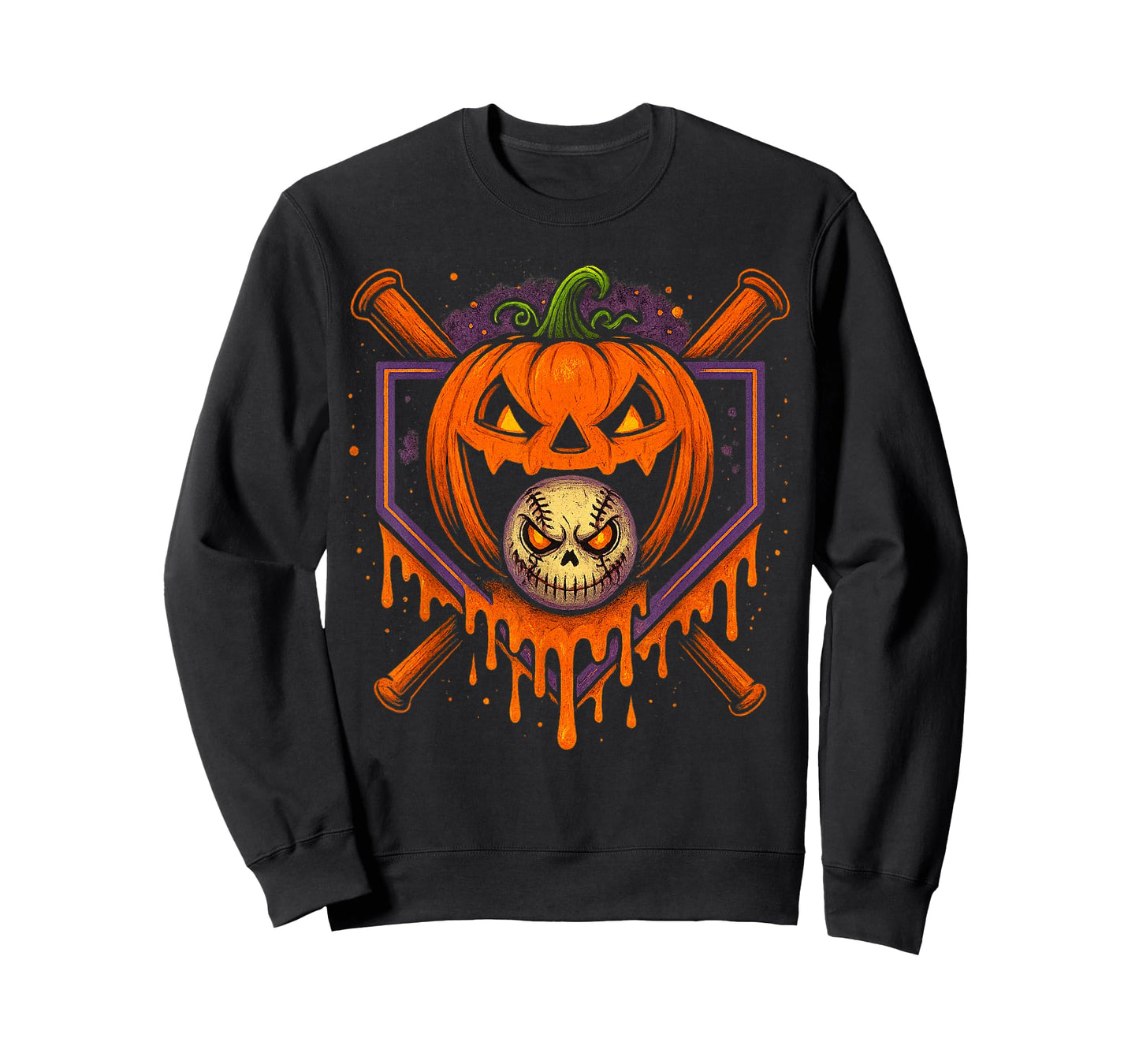 Pumpkin Halloween Baseball Ice Cream Drip Spooky Boys Youth T-Shirt