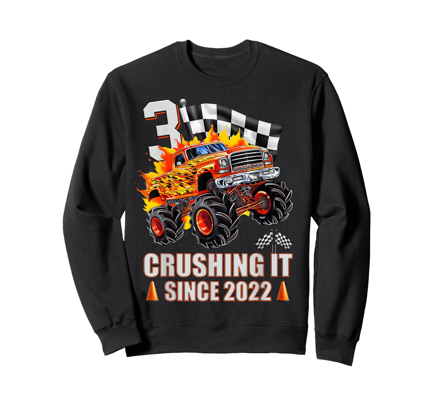 3 Crushing It Since 2022 3rd Birthday Monster Truck Kids T-Shirt