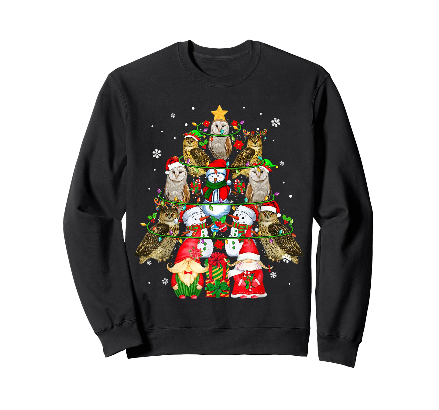 Group Santa Owls With Snowmen Gnomes As Xmas Tree Lover T-Shirt