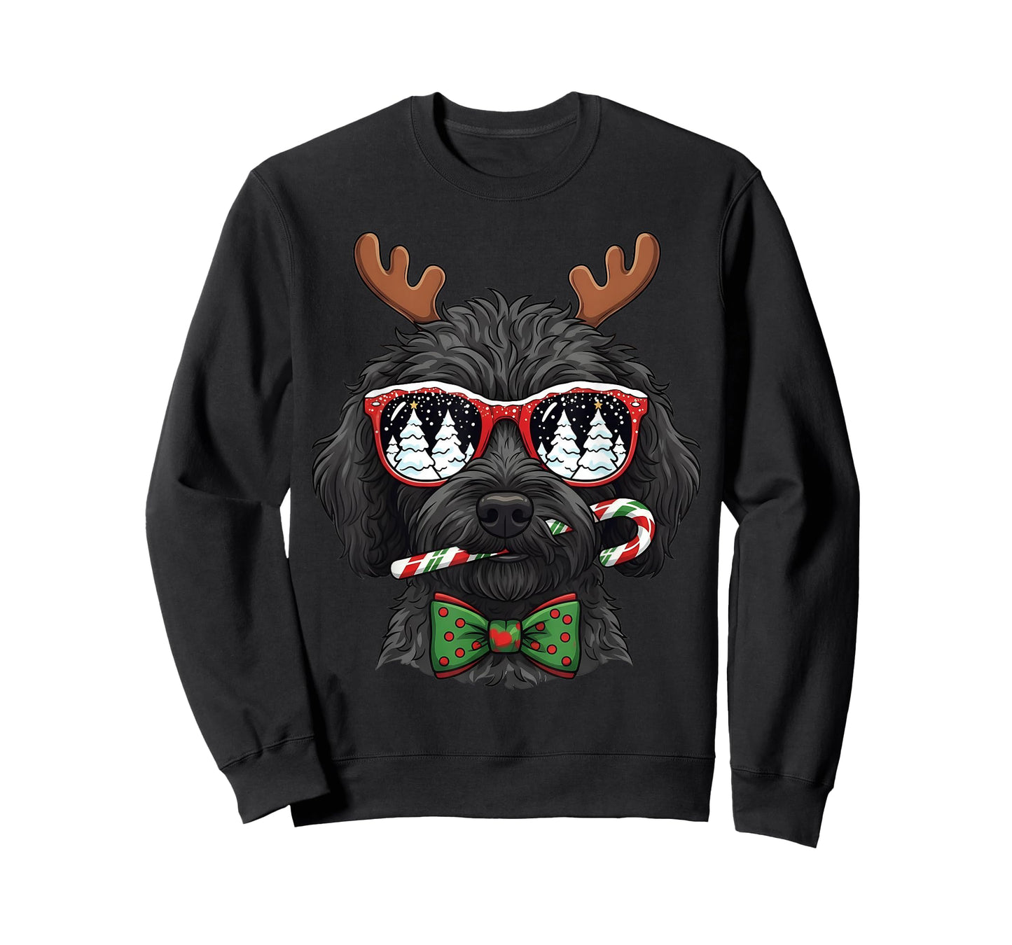 Black Doodle Christmas Reindeer Holiday Dog Lover Xmas T-Shirt
