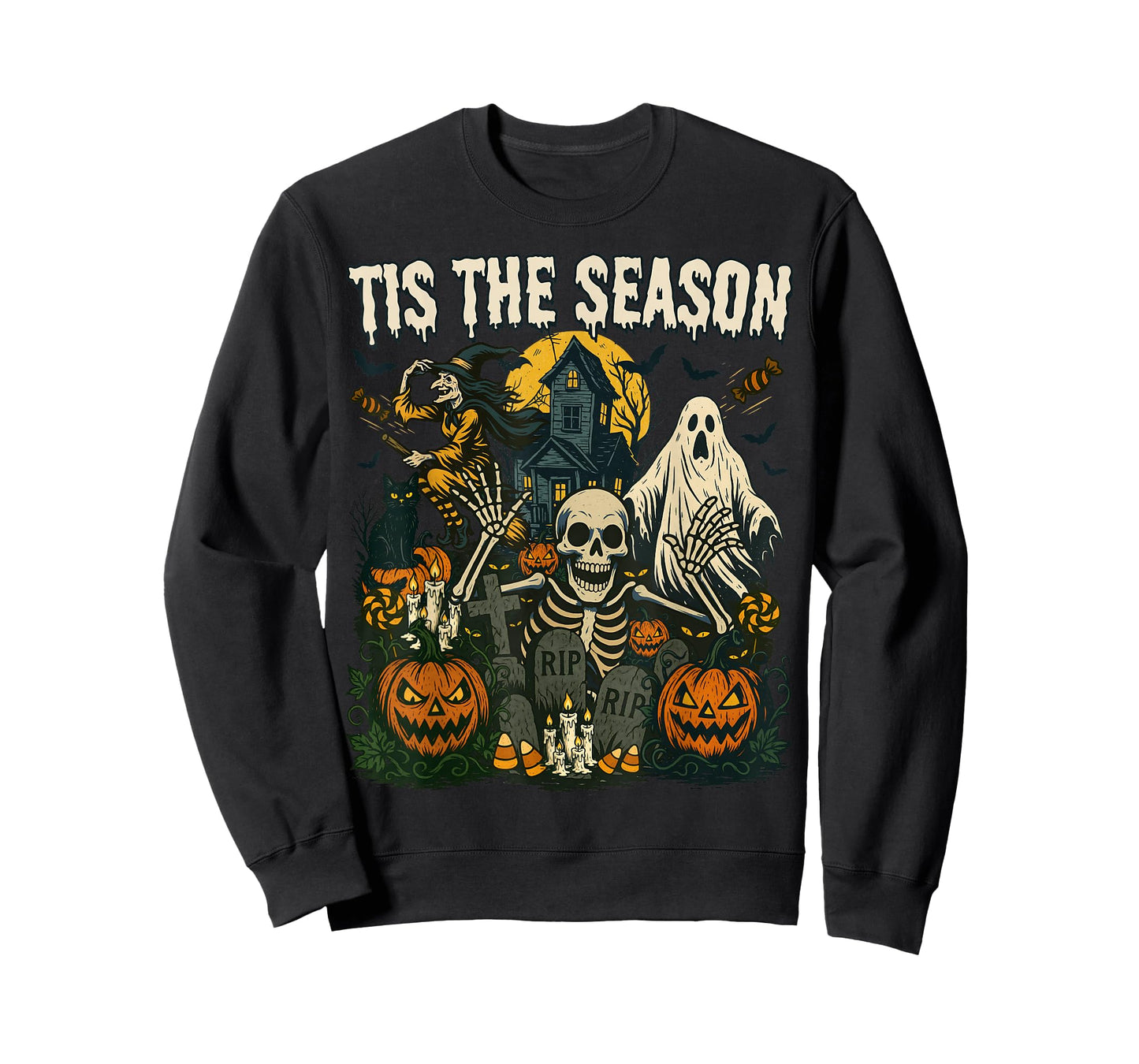 Vintage Tis The Season Halloween Skeleton Ghost Vibes Retro T-Shirt