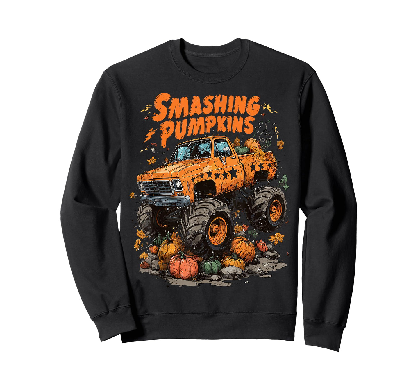 Retro Funny Monster Truck Smashing Pumpkin Boys Halloween T-Shirt