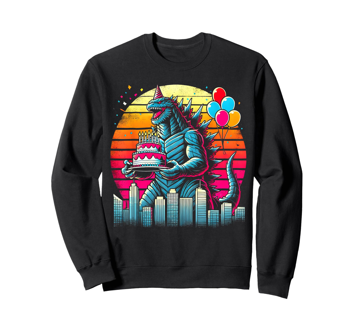 Kaiju Balloon And Cake Funny Japanese Monster Lover Birthday T-Shirt