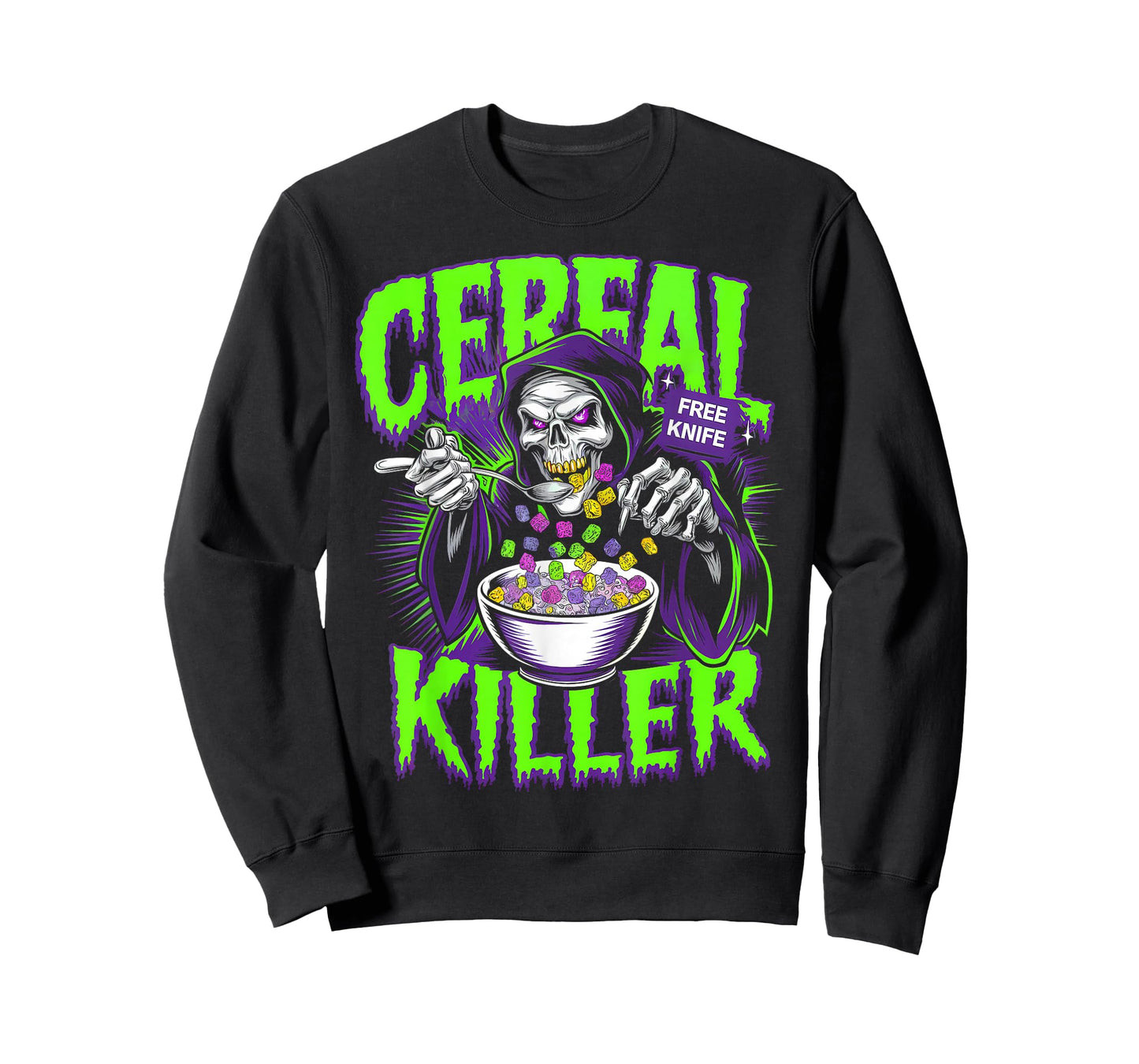 Funny Horror Movies And Cereals Lovers Apparel Unisex-Adults Cereal Killer True Crime Lover Grim Reaper Halloween T-Shirt Black Small