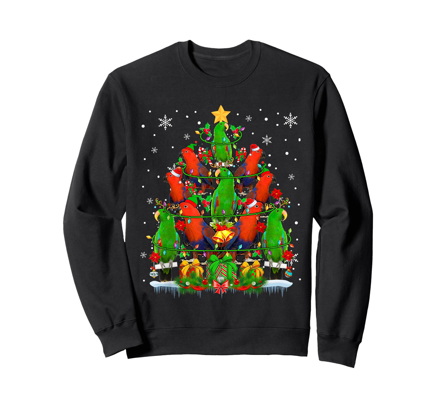 Santa Reindeer Elf Eclectus Parrots Christmas Tree Lover T-Shirt