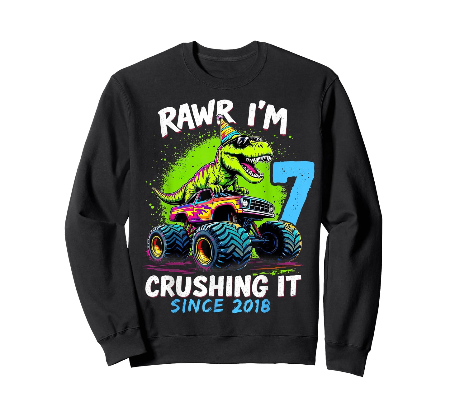 7th Birthday Monster Truck Dinosaur Party Boys Rawr I'm 7 T-Shirt