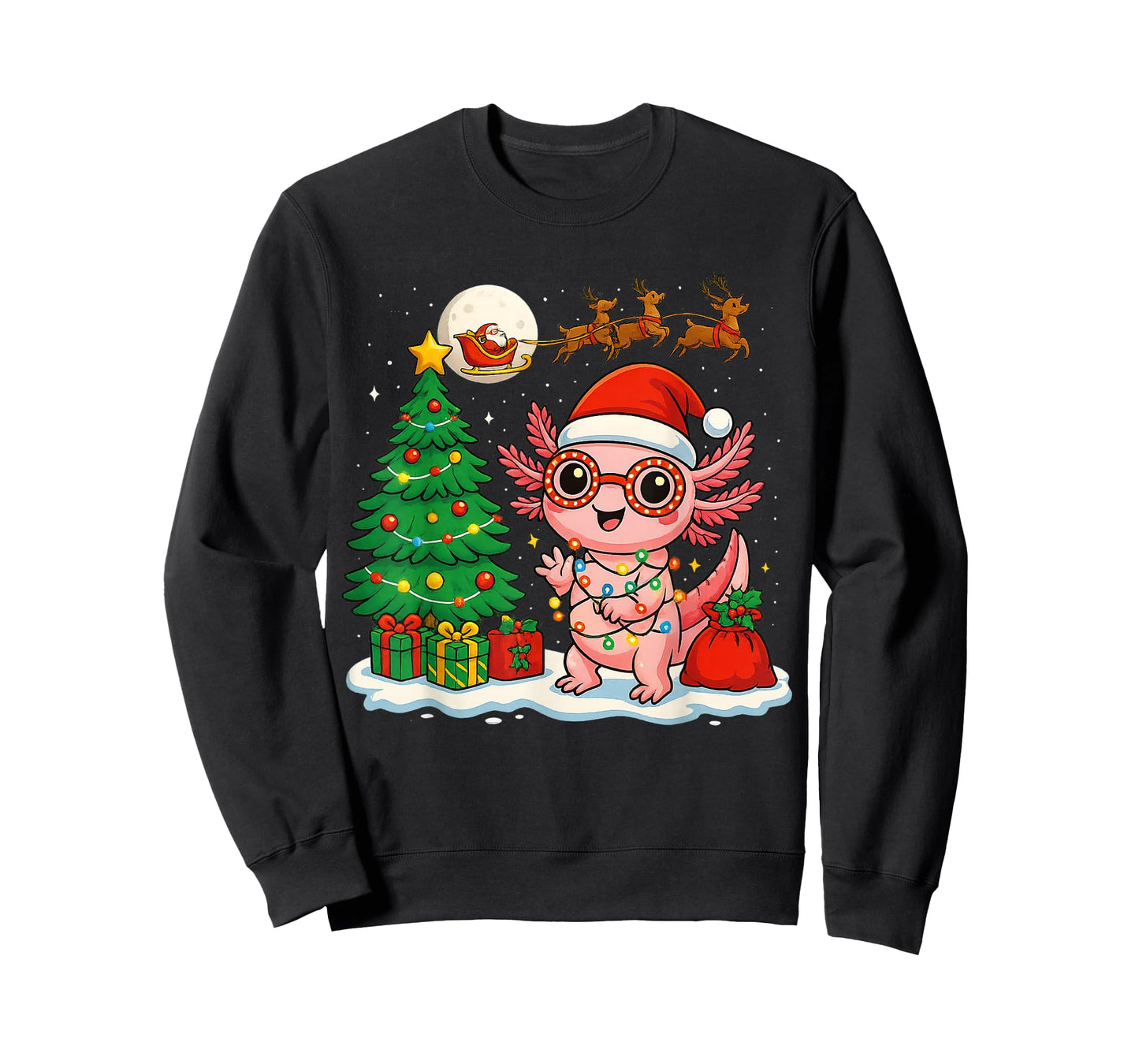 Axolotl Santa Hat Xmas Tree Lights Merry Christmas Axolotl T-Shirt