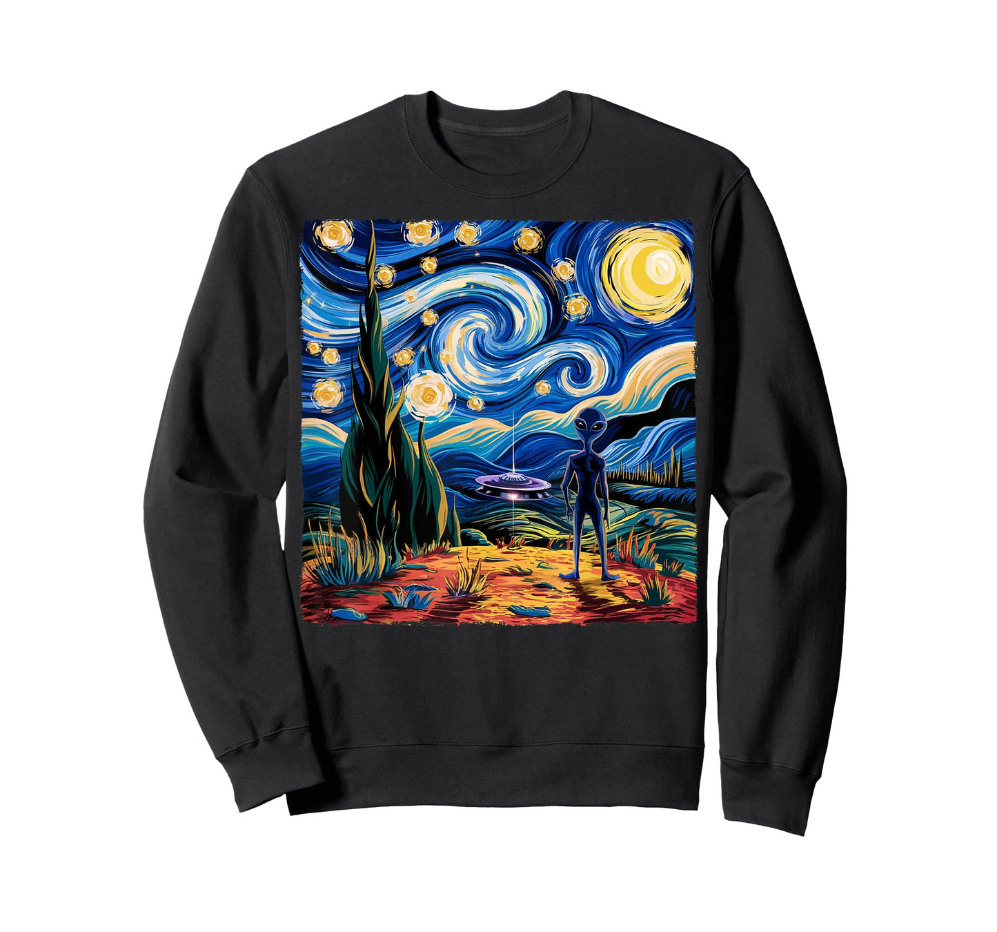Alien Van Gogh Starry Night UFO Gifts For Men Women Boys Kid T-Shirt