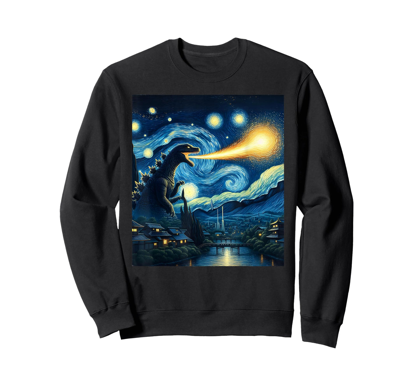 Retro Japanese Kaiju Monster Starry Night Parody Kaiju T-Shirt