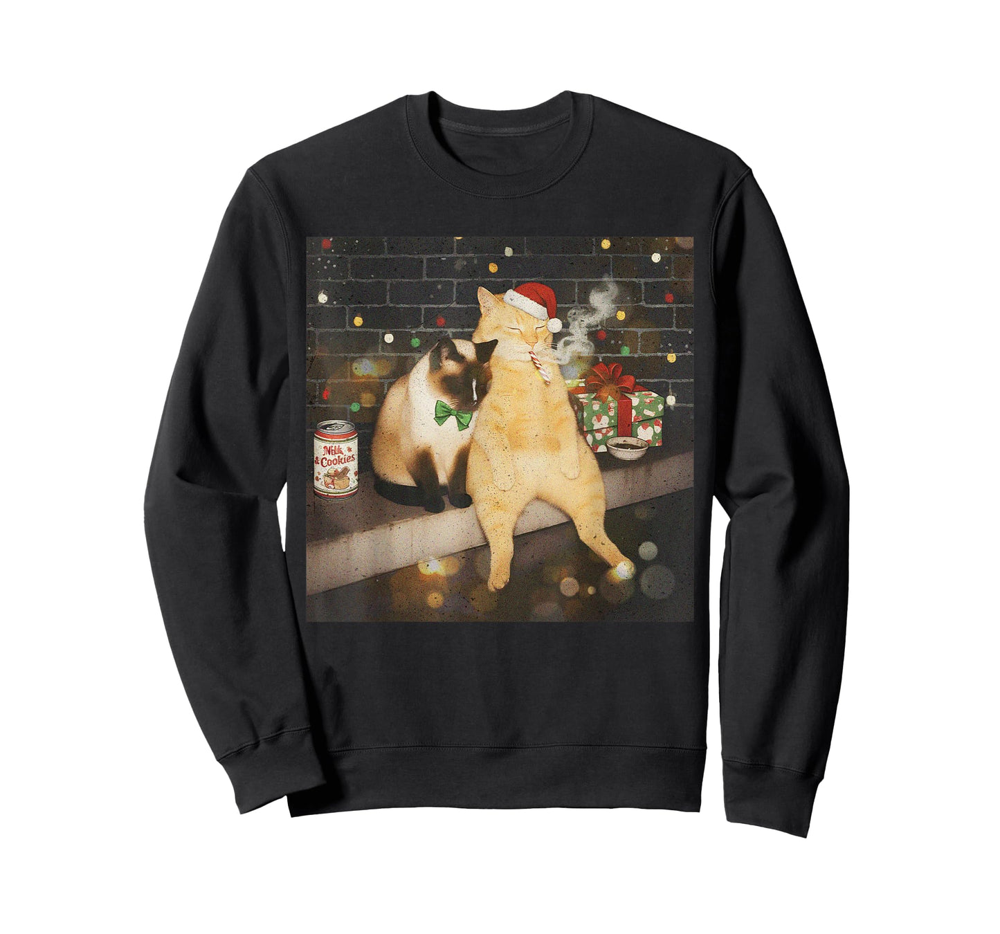 Christmas Smoking Cat Funny Candy Cane Cat Santa Meme Animal T-Shirt