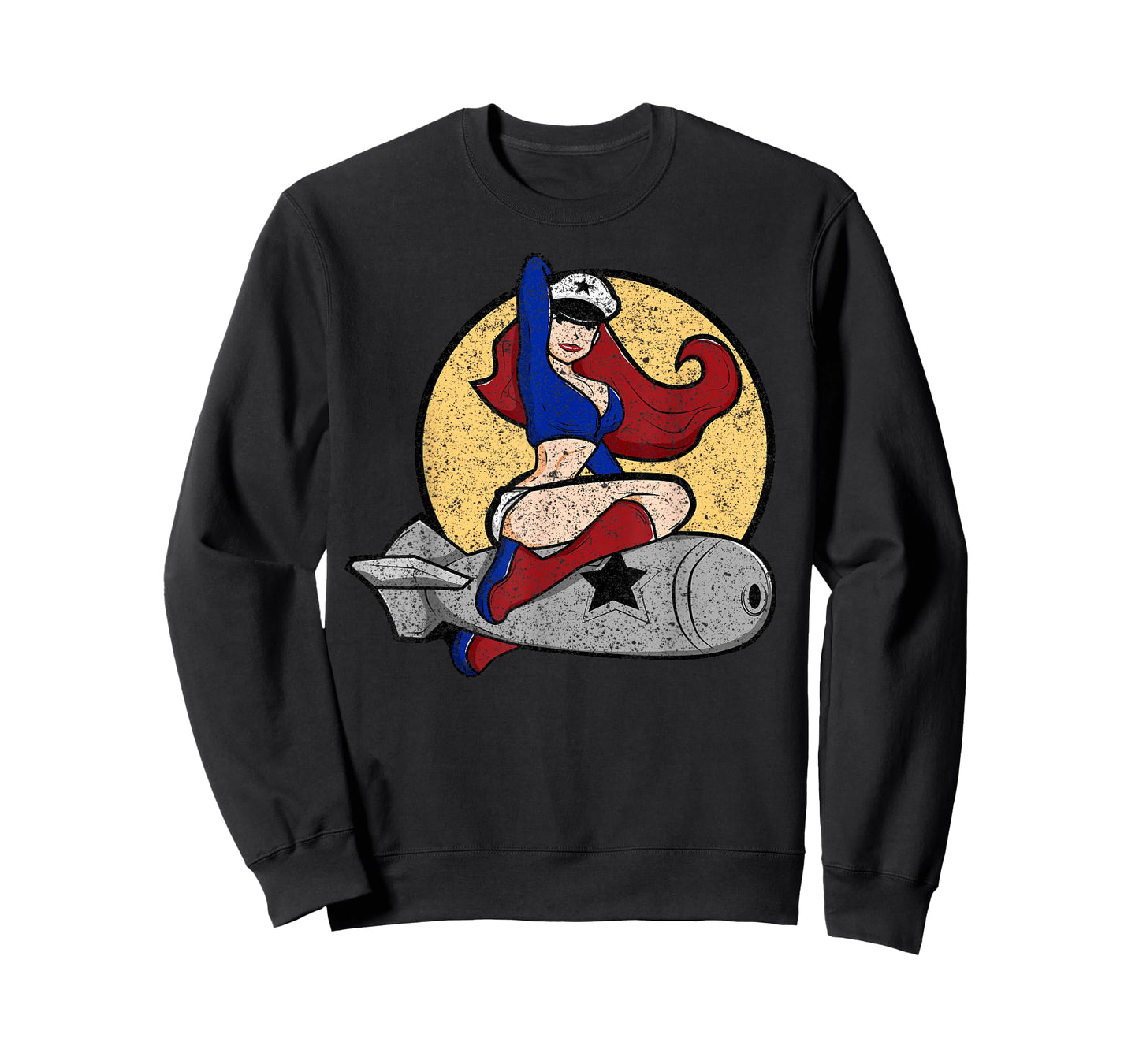 THE SALTY VETERAN WW2 Death From Above Bomber Pinup Patch Distressed Black Cotton/Polyester T-Shirt