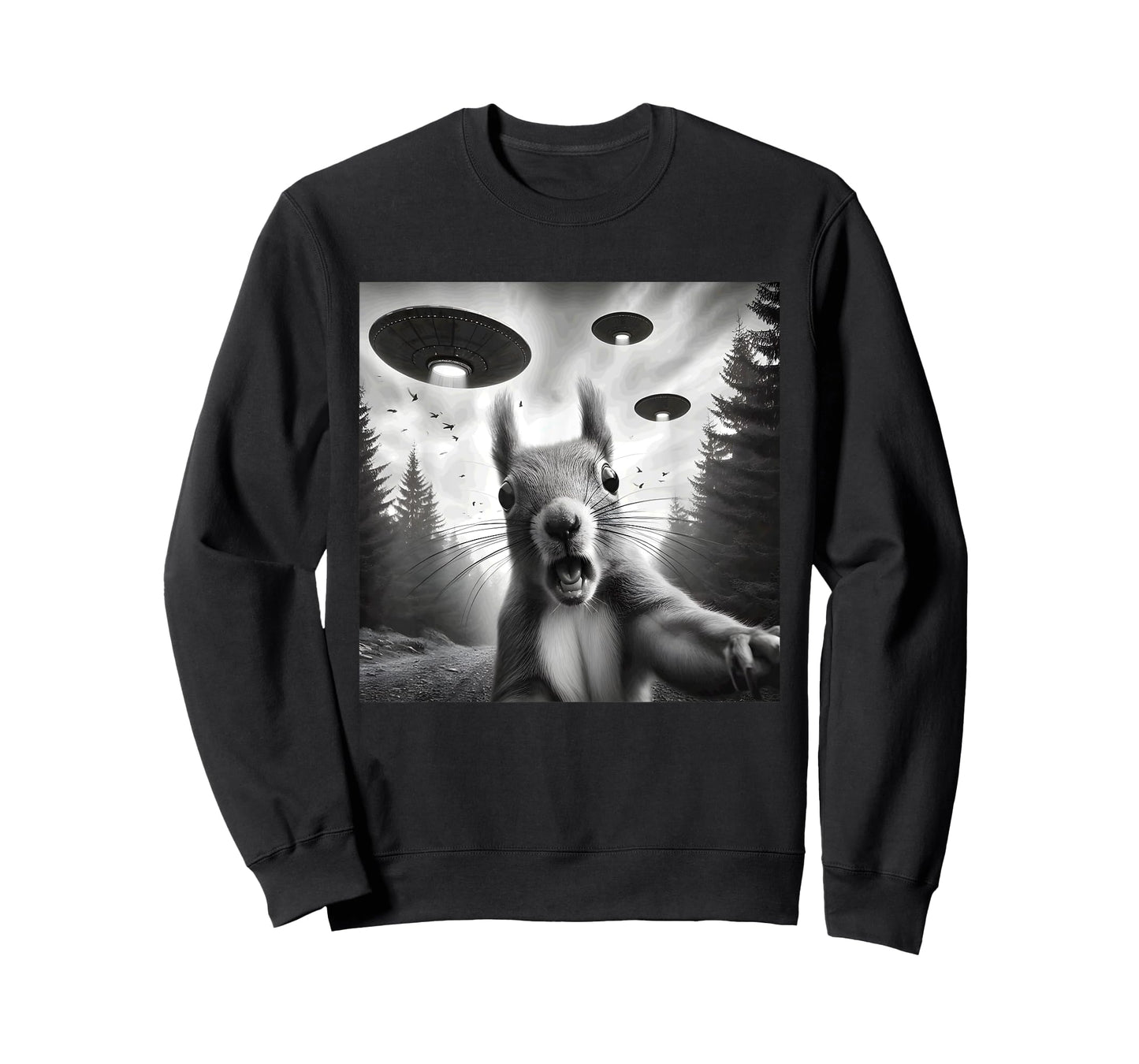 Squirrel Sci-Fi Funny Graphic Selfie with UFOs Weird Aliens T-Shirt