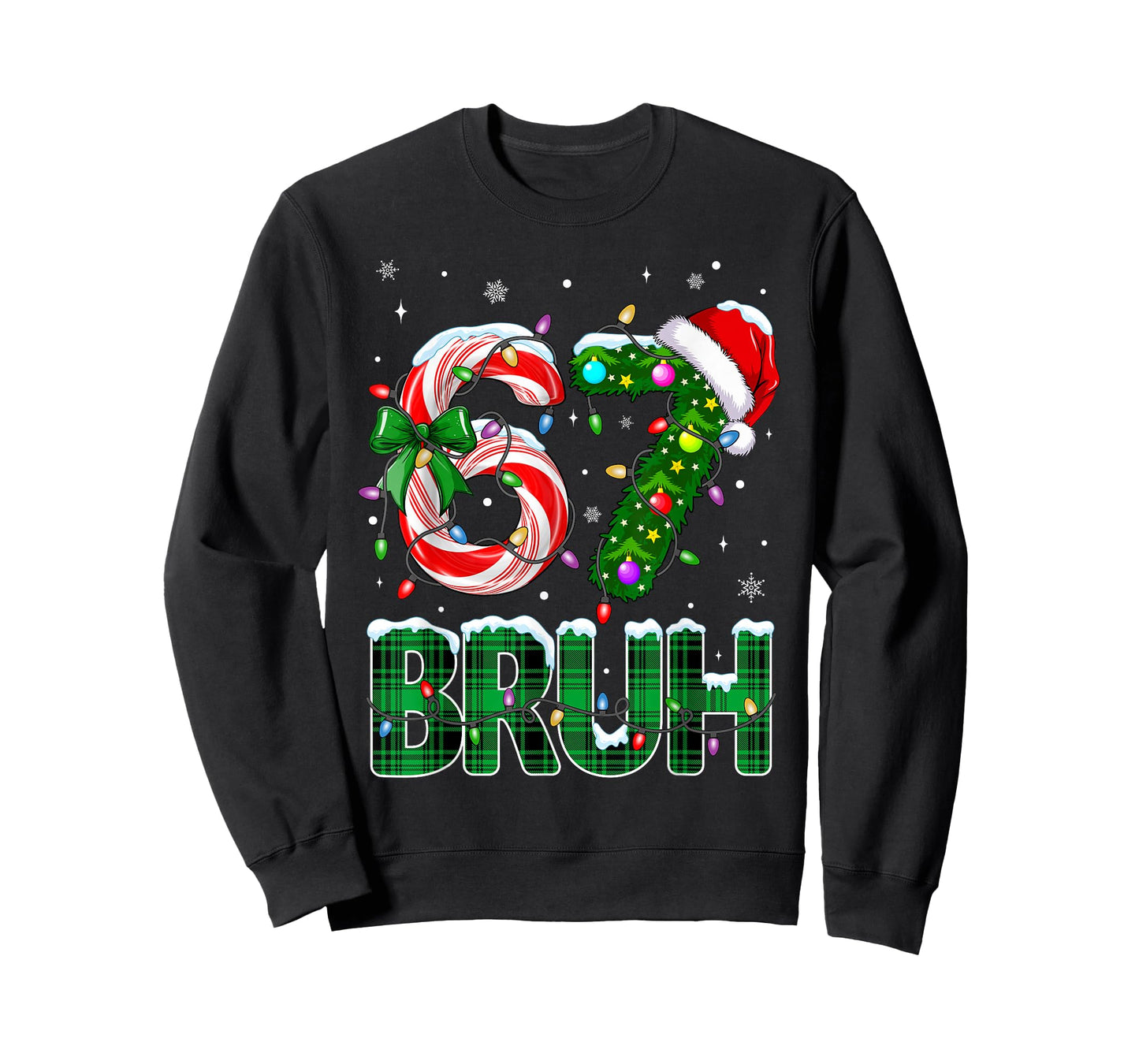 Bruh 67 Six Seven 6 7 Meme Christmas Tree Candy Cane Teens T-Shirt
