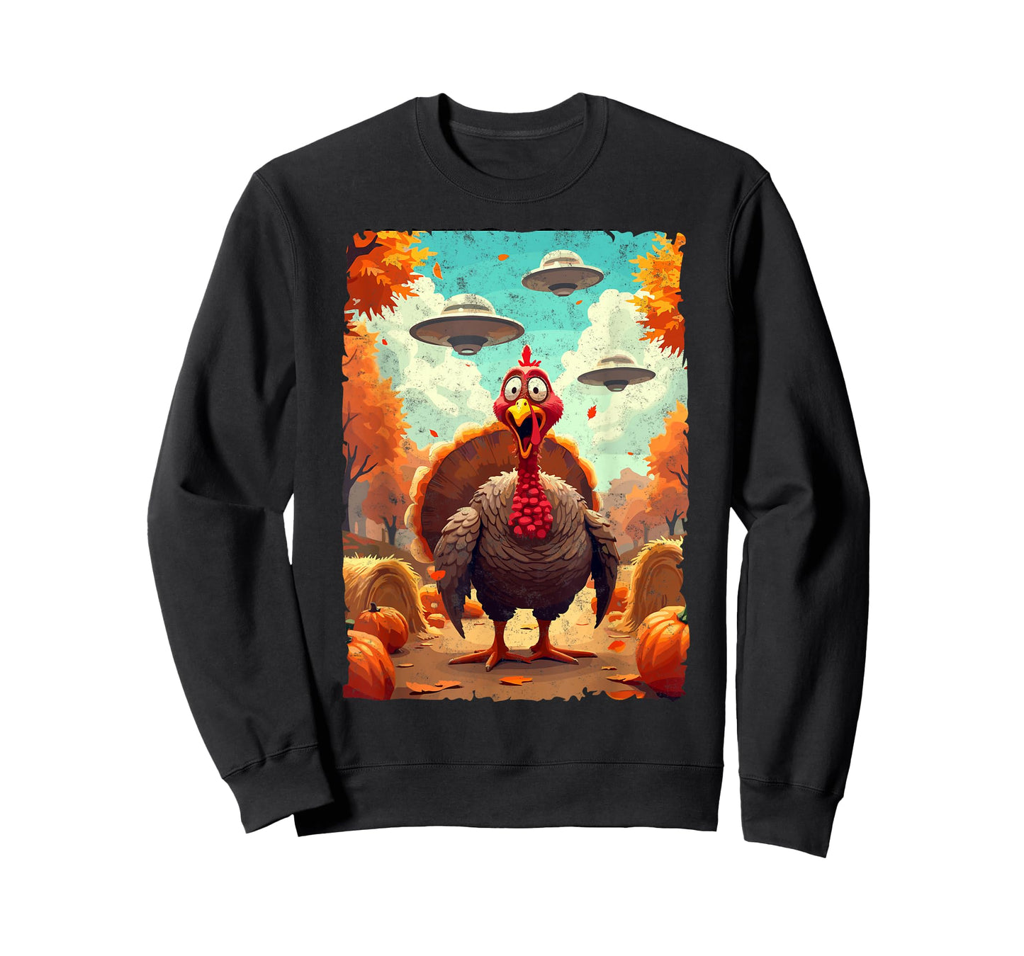 Autumn Fall Season Funny Turkey & UFO Thanksgiving Day Alien Believer T-Shirt