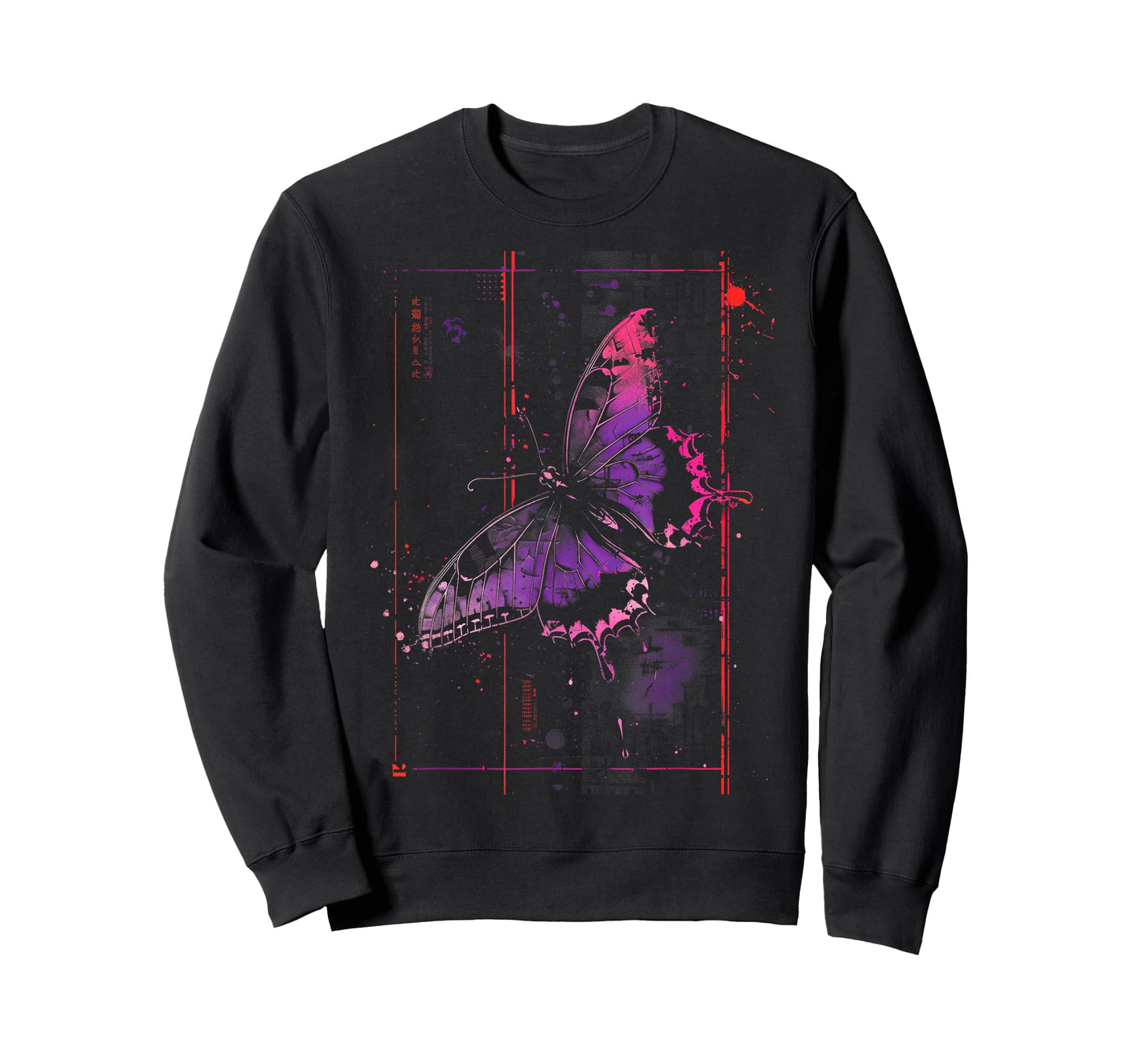 Anime Japanese Goth Cyberpunk City Butterfly Art Colorful T-Shirt