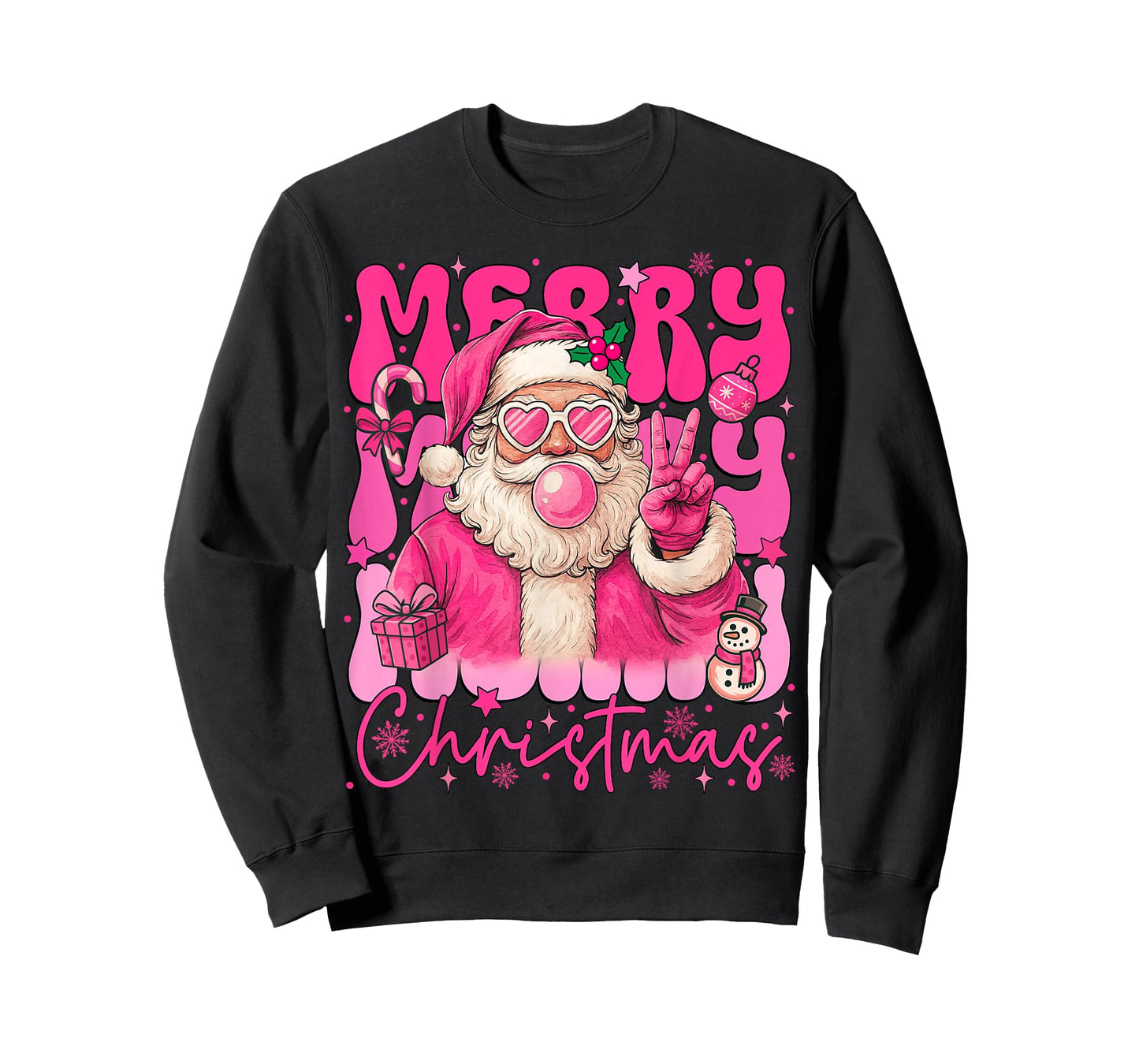 Merry Christmas Pink Santa Claus Blowing Bubble Gum Xmas T-Shirt