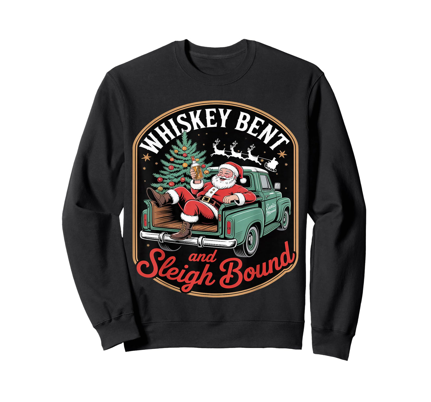 Whiskey Bent and Sleigh Bound Santa Truck T-Shirt