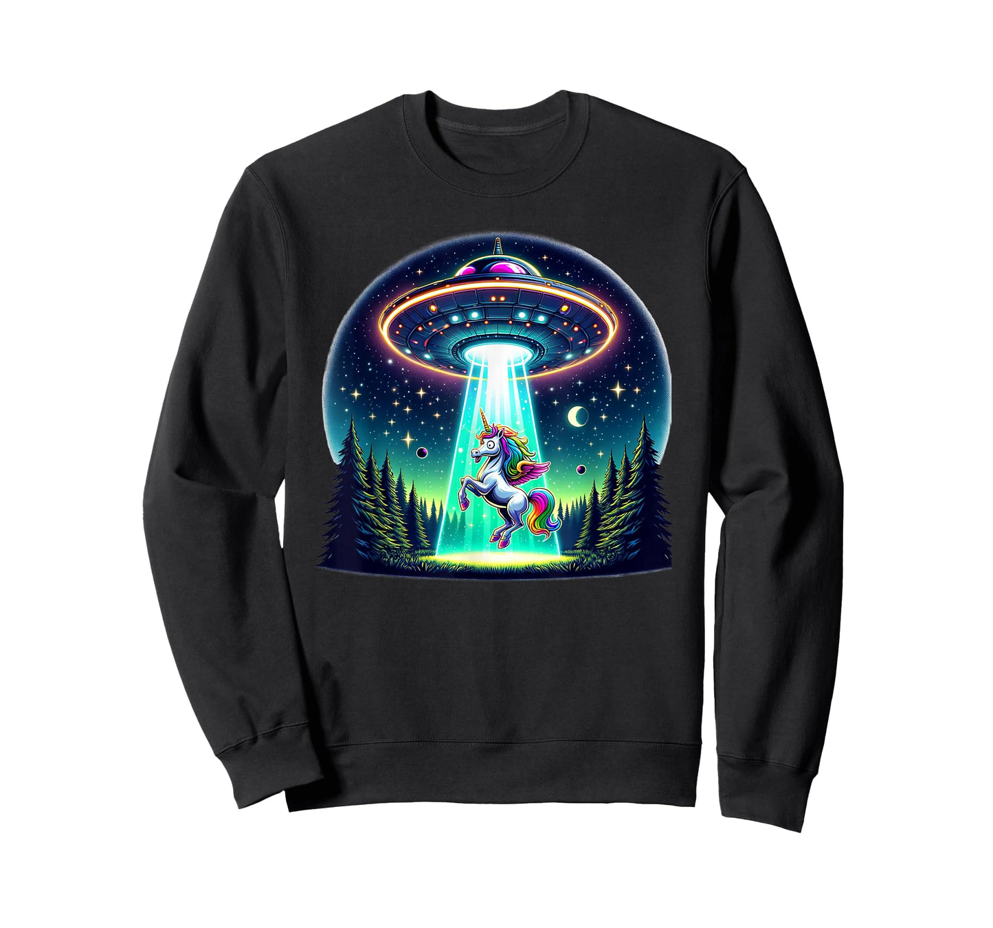 Rainbow Unicorn Abduction Alien Invasion Funny UFO Spaceship T-Shirt