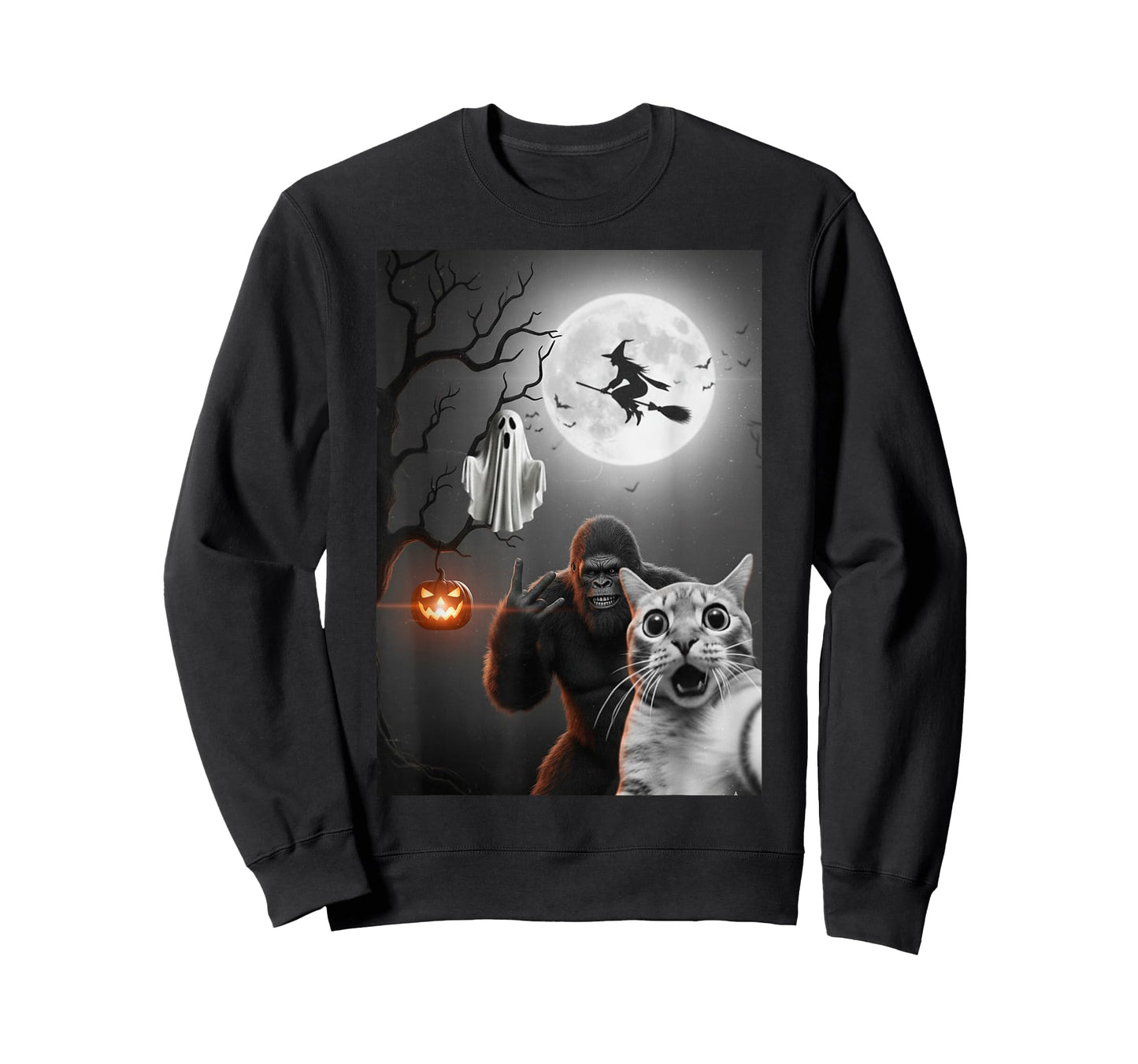 Funny Halloween Spooky cat Ghost Bigfoot Costume Men Women T-Shirt