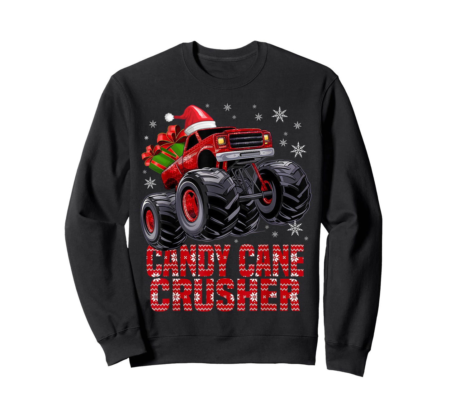 Kids Christmas Candy Cane Crusher Xmas Monster Truck T-Shirt