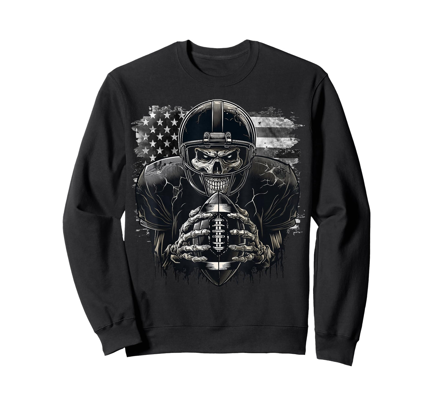 Scary Game Day Skeleton American Football Halloween USA Flag T-Shirt