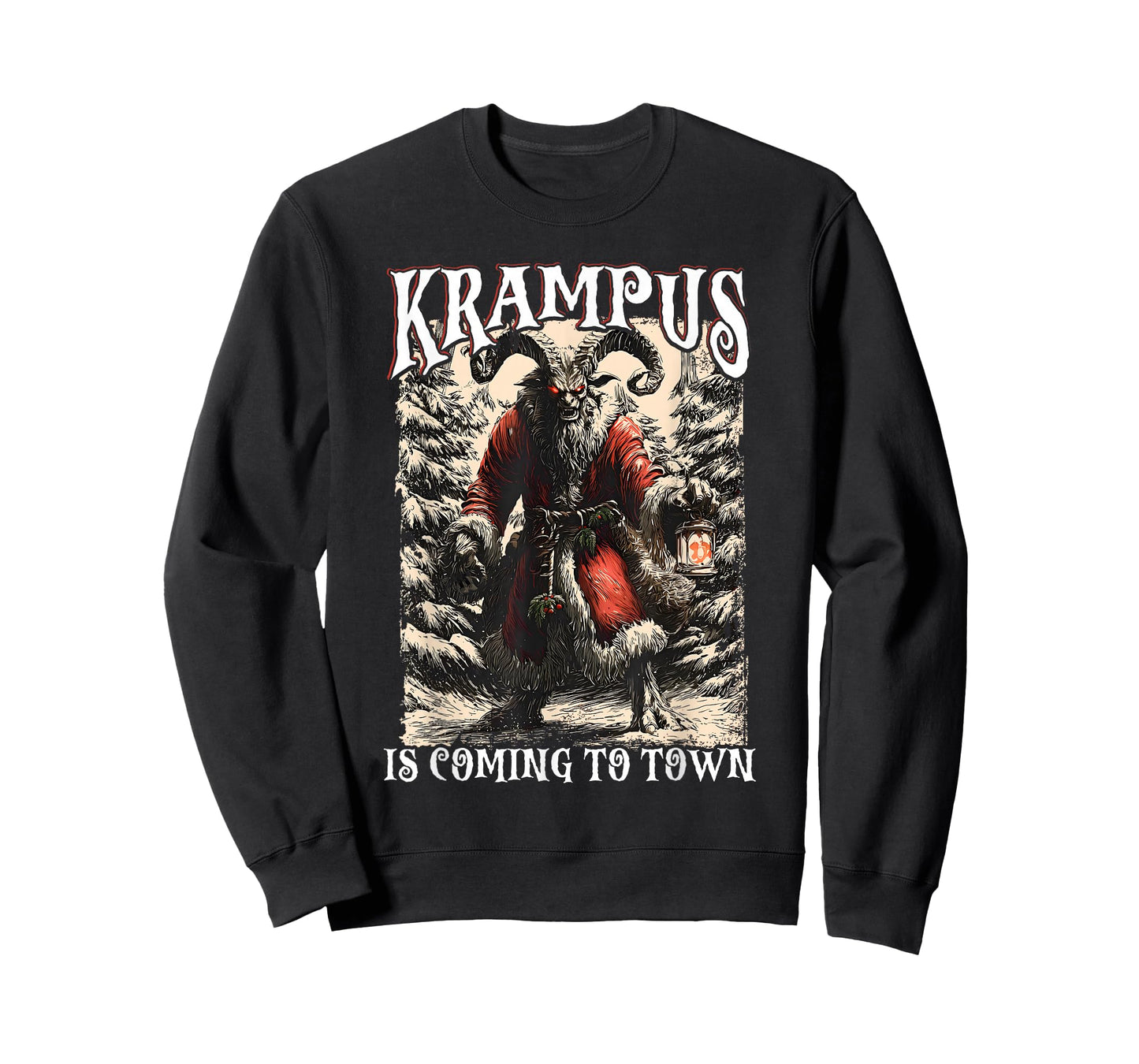 Retro Creepmas Krampus is Coming to Town Dark Humor Xmas T-Shirt