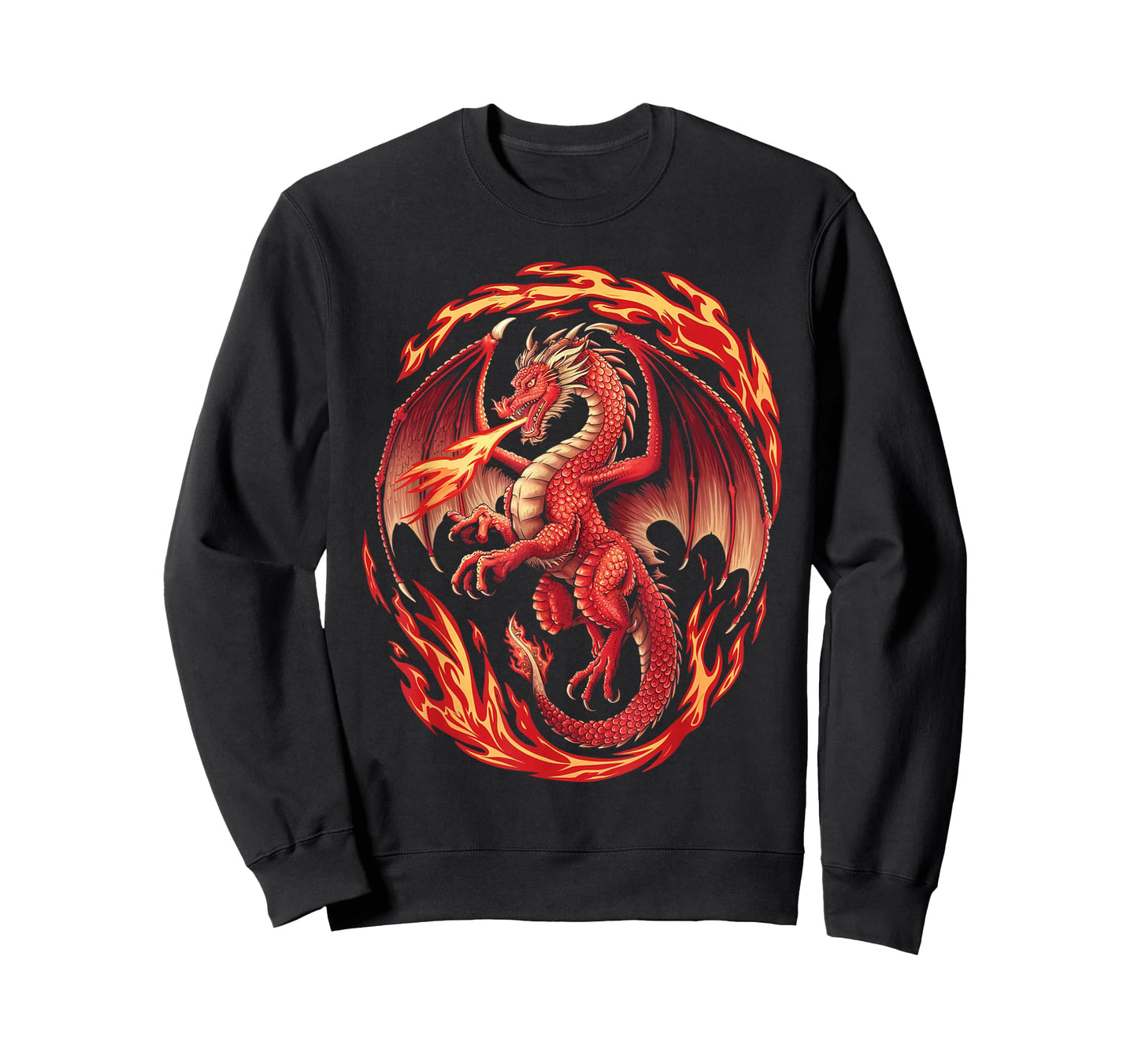 Mythical Red Dragon Breathes Fire On Clouds, Boy Girl Dragon T-Shirt