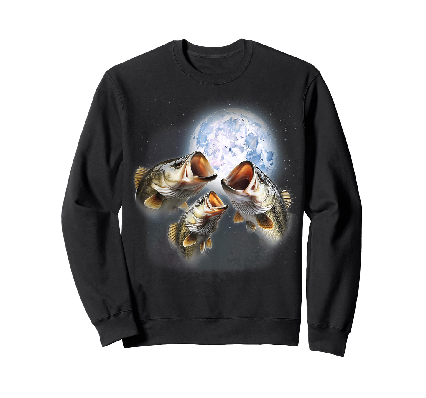 3 Bass Fish At The Moon Funny Bass Fishing Lover Fisherman T-Shirt