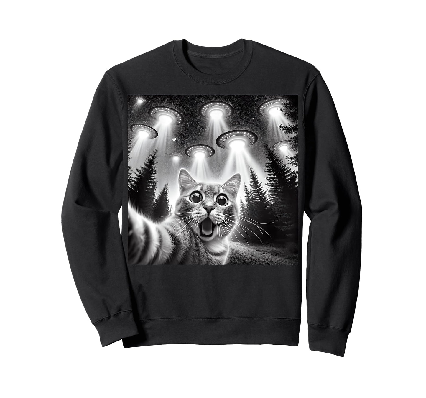 Funny Cat Alien UFO Encounter Sci-Fi Selfie T-Shirt