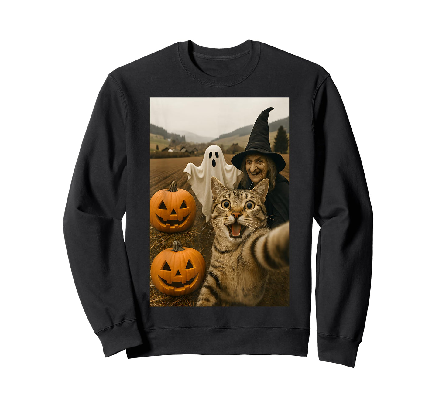 Funny Halloween Cat Selfie with Ghost Boo Witch Pumpkin T-Shirt