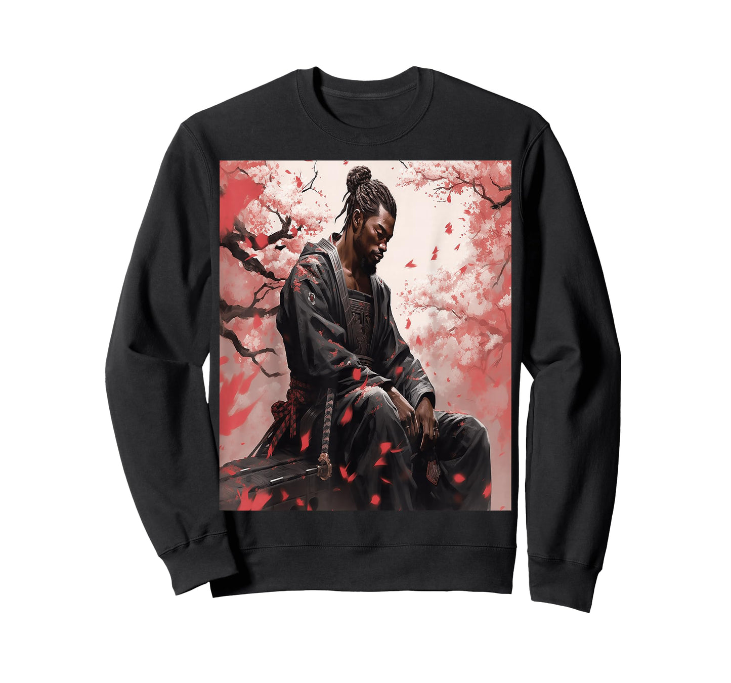 Black Samurai African Yasuke Meditating Under Cherry Blossom T-Shirt