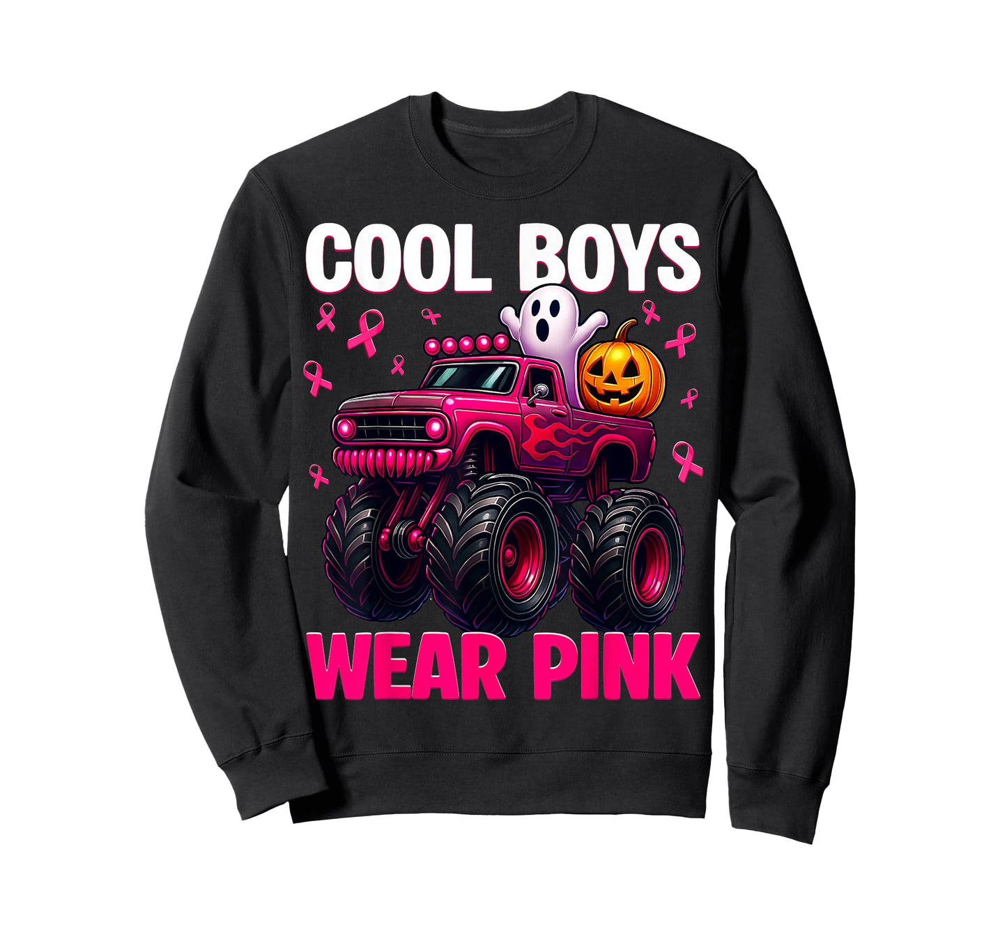 Cool Boo Wear Pink Monster Truck Breast Cancer Boys Kids T-Shirt
