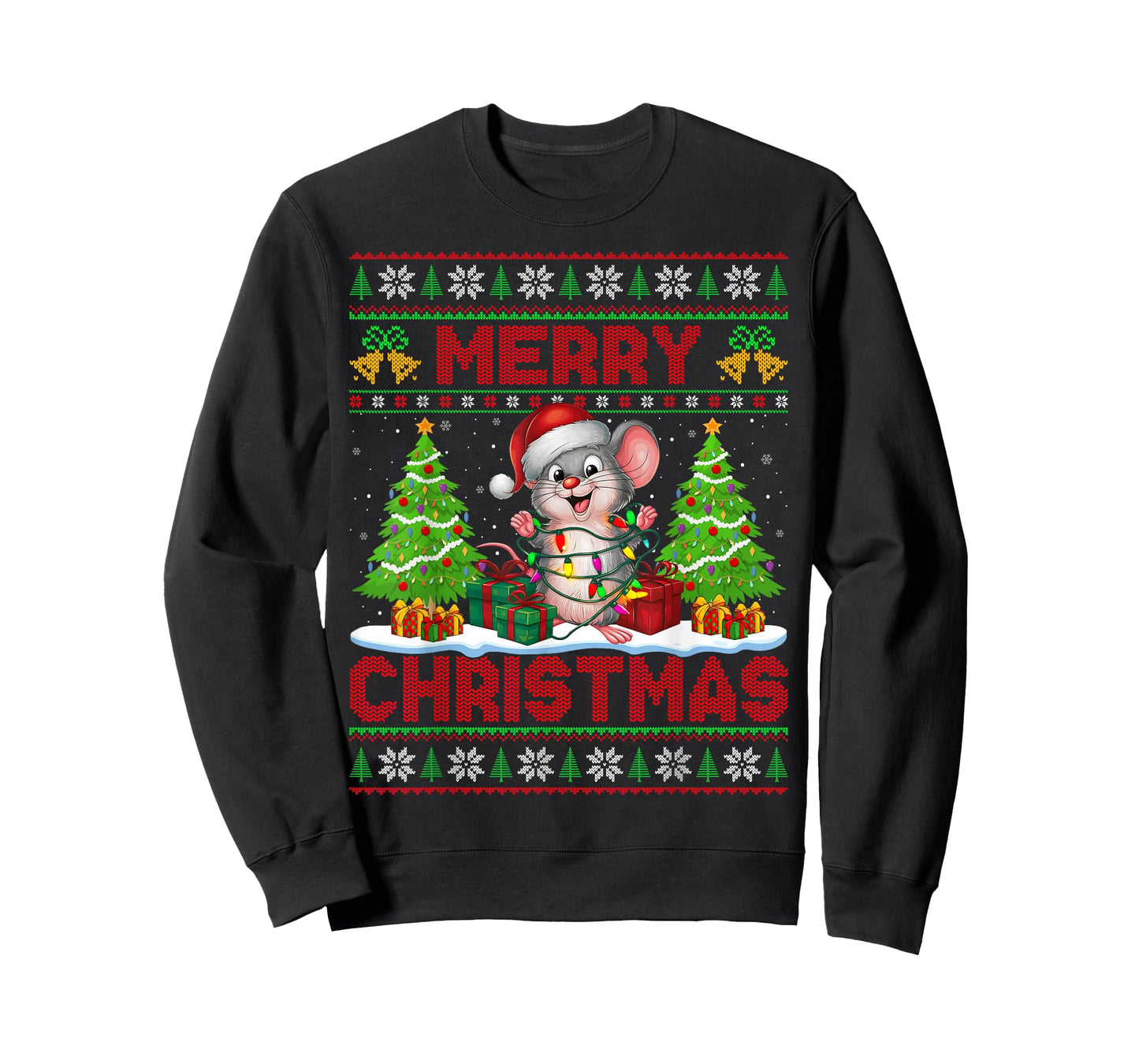 Rat Mouse Ugly Christmas Sweaters Funny Santa Lights Xmas T-Shirt
