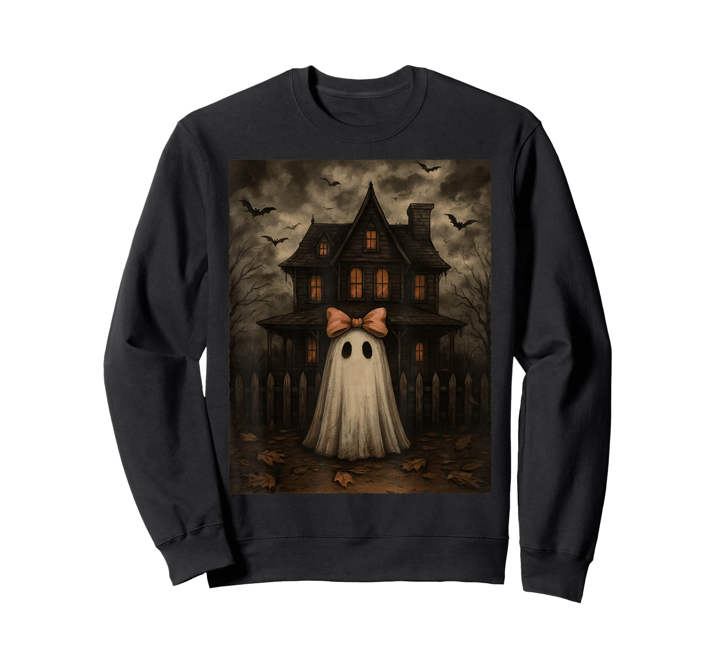 Vintage Spooky Scary Ghost Haunted House Midnight Halloween T-Shirt