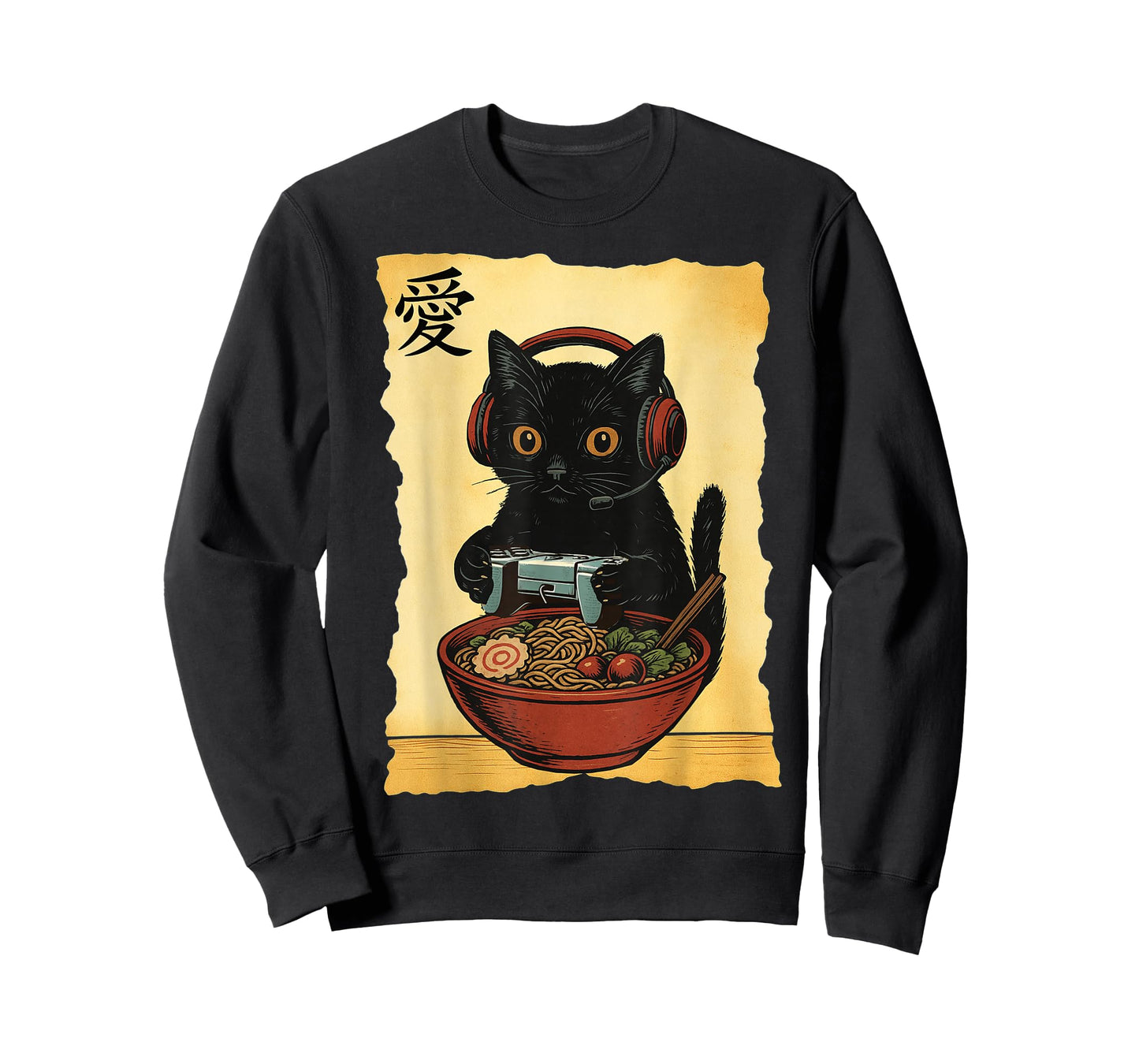 Cute Kawaii Gamer Cat Funny Ramen Retro Japanese Cat Gaming T-Shirt